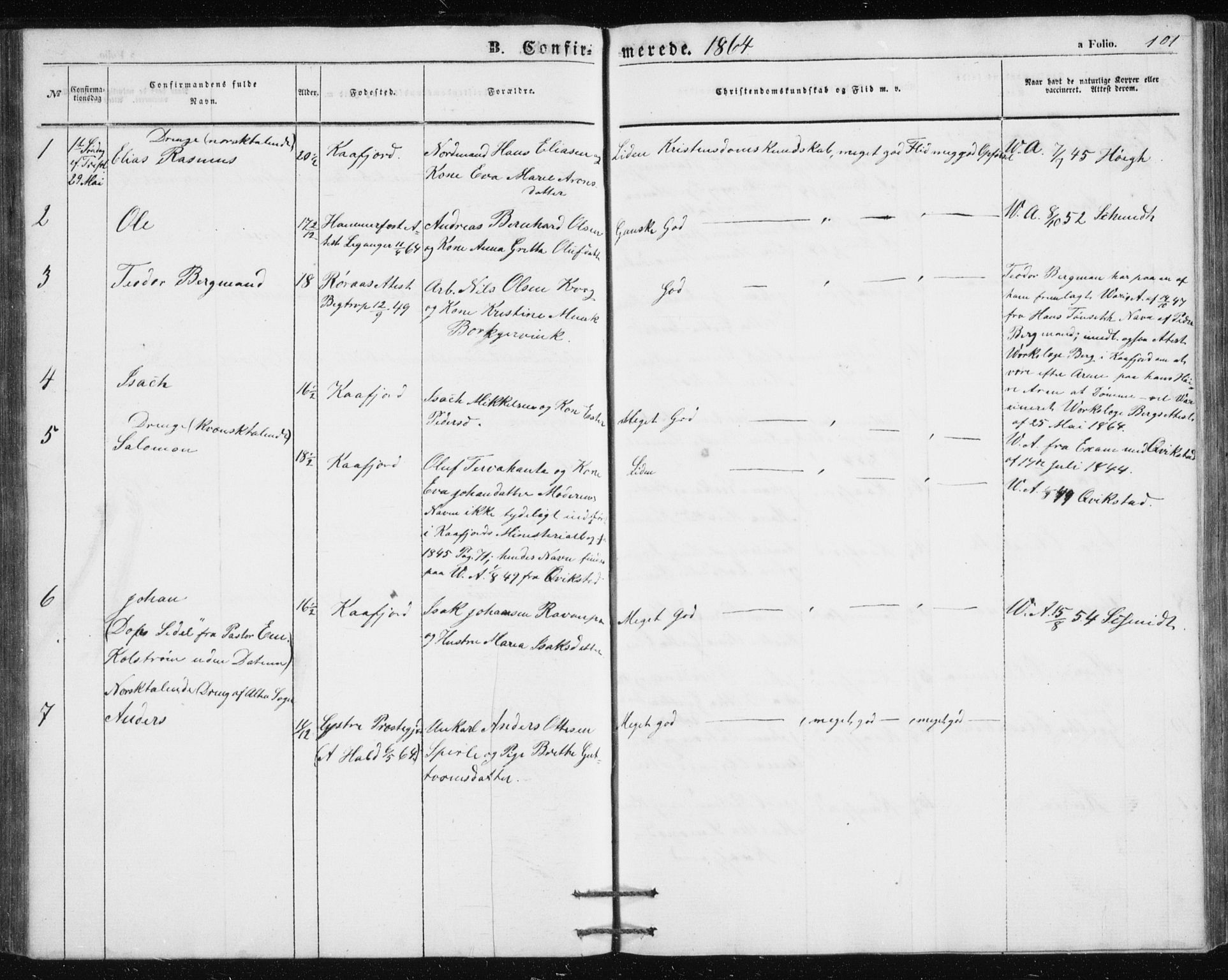 Alta sokneprestkontor, SATØ/S-1338/H/Hb/L0002.klokk: Parish register (copy) no. 2, 1856-1880, p. 101