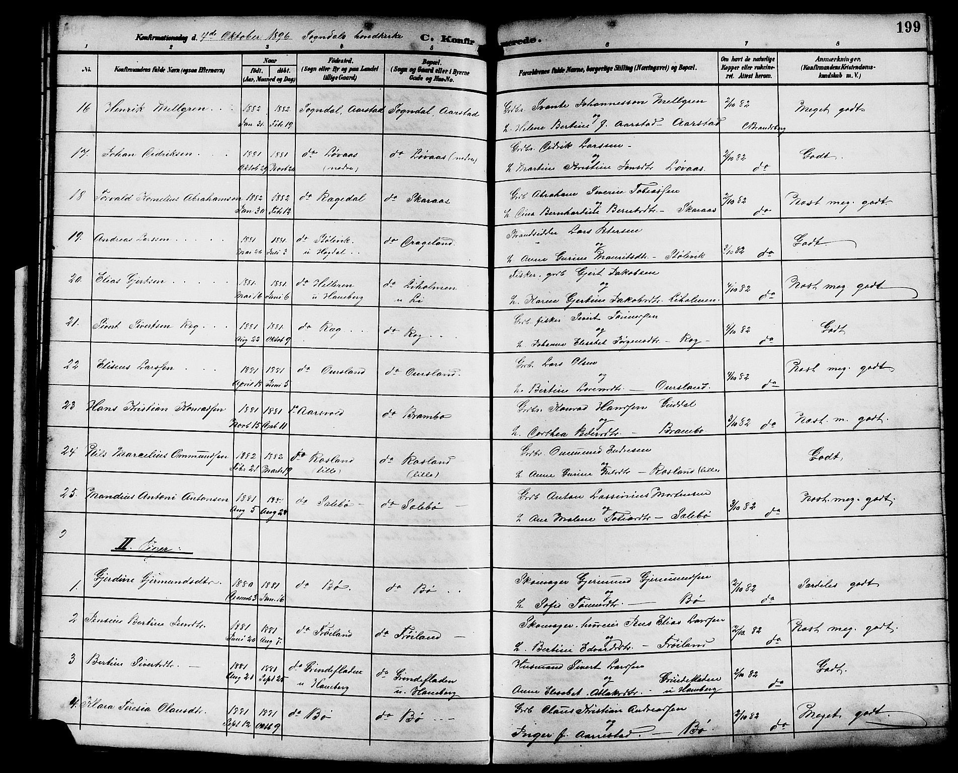 Sokndal sokneprestkontor, AV/SAST-A-101808: Parish register (copy) no. B 6, 1892-1907, p. 199