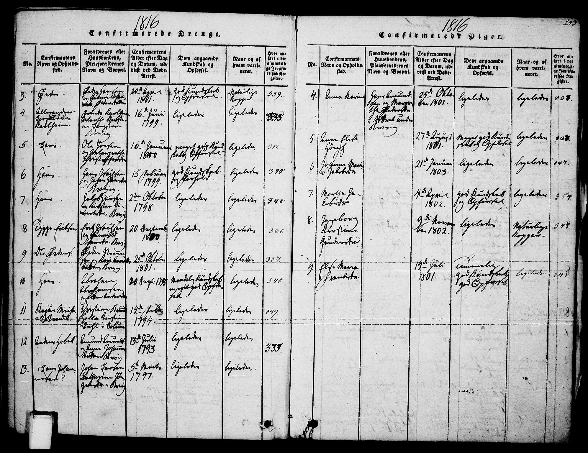 Brevik kirkebøker, SAKO/A-255/F/Fa/L0004: Parish register (official) no. 4, 1814-1846, p. 243