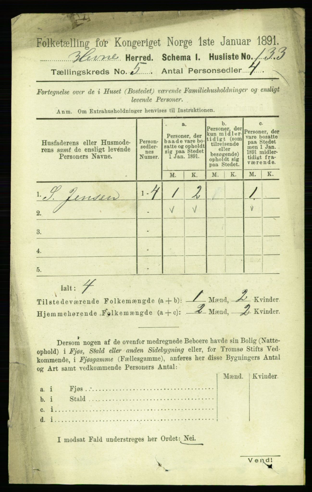 RA, 1891 census for 1612 Hemne, 1891, p. 2477