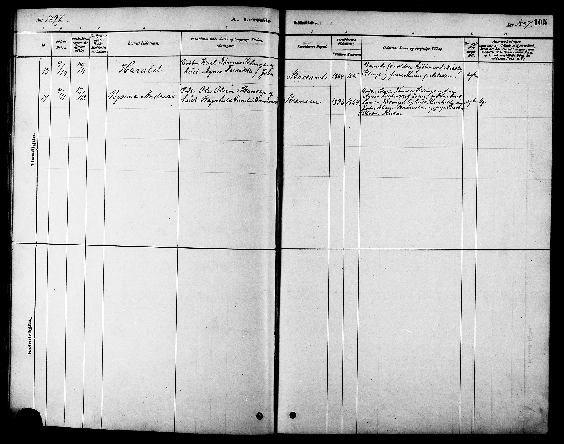 Ministerialprotokoller, klokkerbøker og fødselsregistre - Sør-Trøndelag, SAT/A-1456/616/L0423: Parish register (copy) no. 616C06, 1878-1903, p. 105