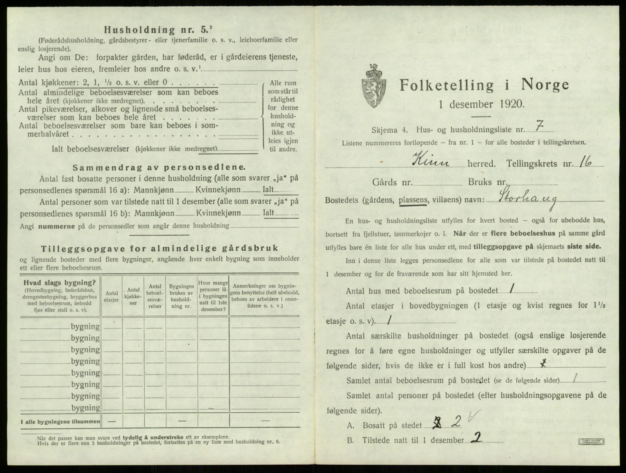 SAB, 1920 census for Kinn, 1920, p. 701