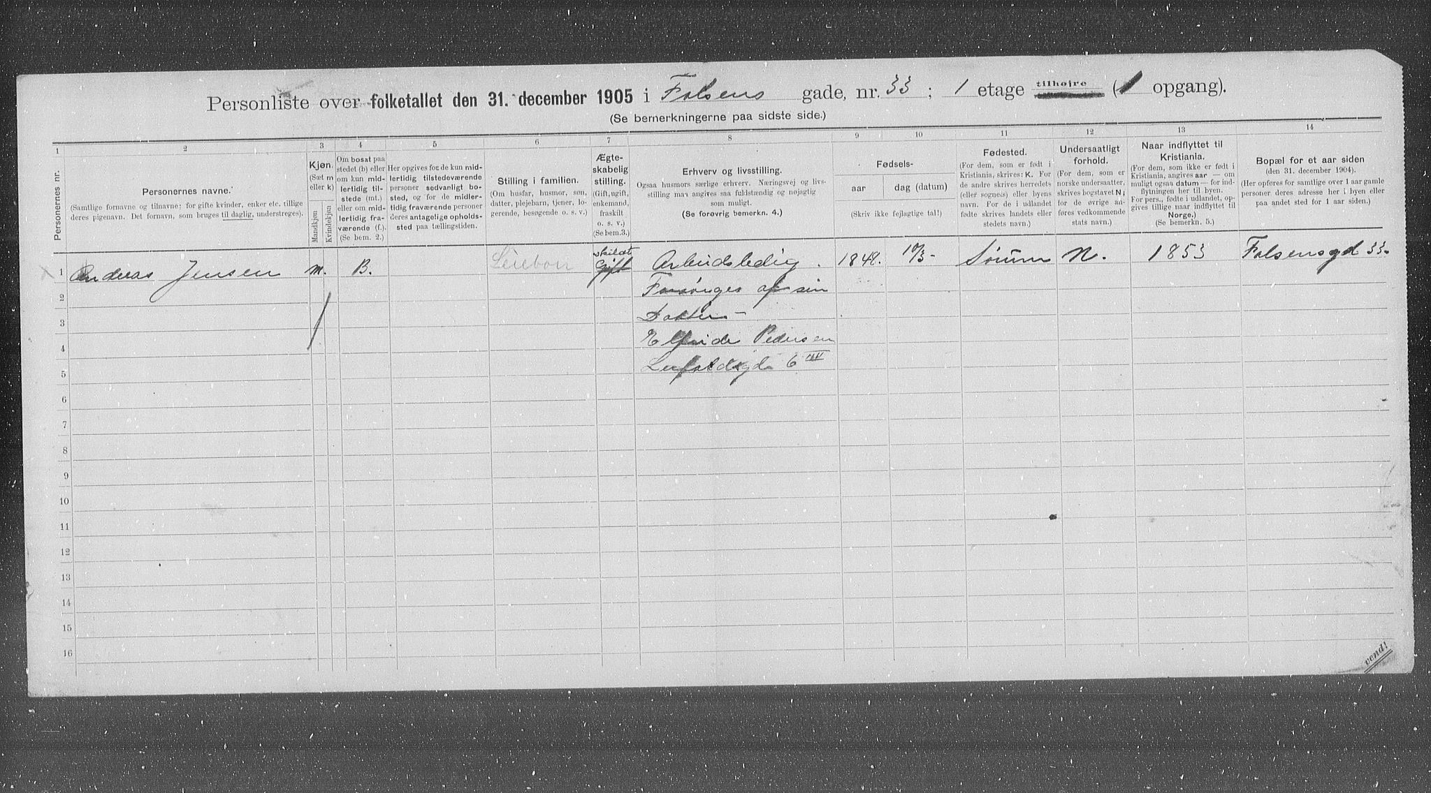 OBA, Municipal Census 1905 for Kristiania, 1905, p. 12232