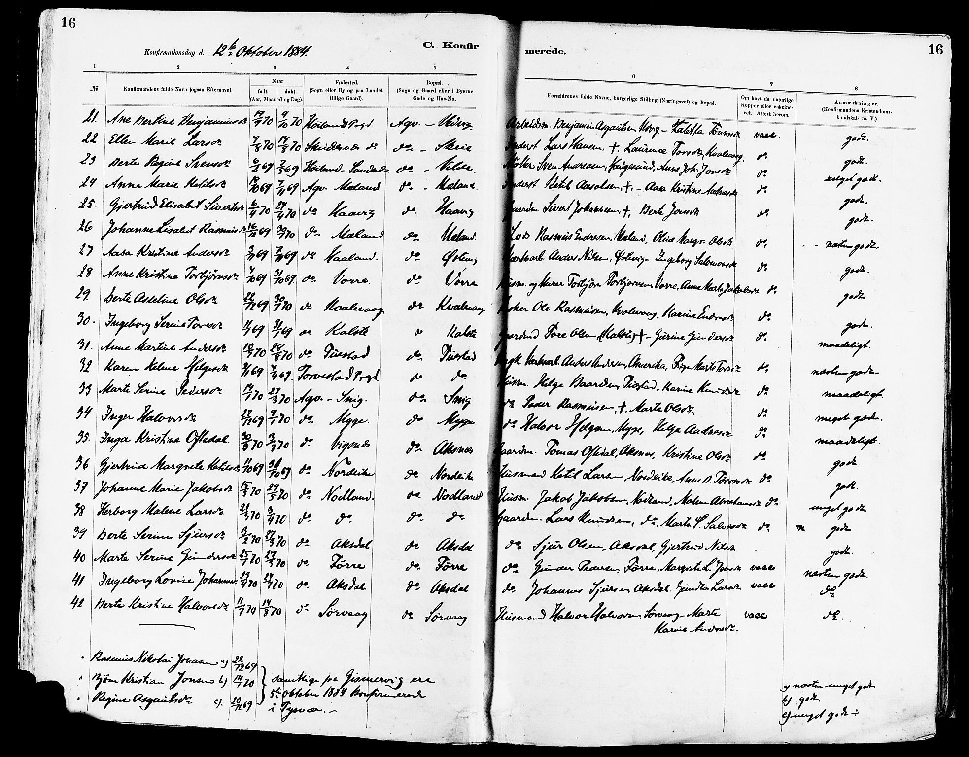 Avaldsnes sokneprestkontor, SAST/A -101851/H/Ha/Haa/L0015: Parish register (official) no. A 15, 1880-1906, p. 16