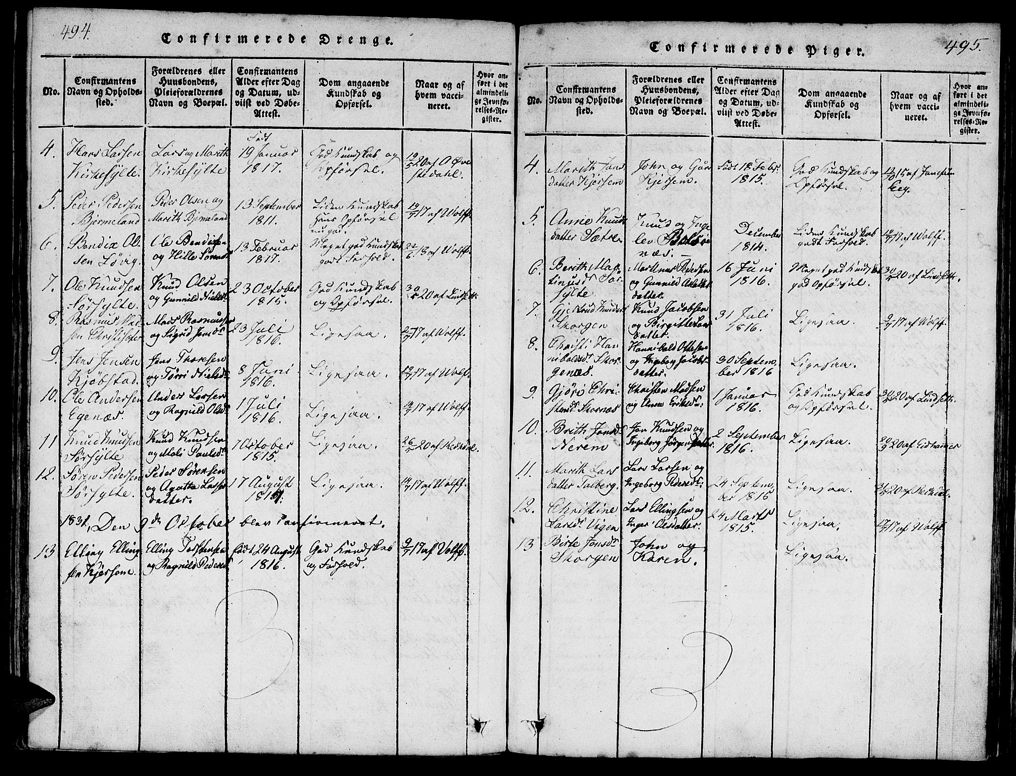 Ministerialprotokoller, klokkerbøker og fødselsregistre - Møre og Romsdal, AV/SAT-A-1454/541/L0544: Parish register (official) no. 541A01, 1818-1847, p. 494-495