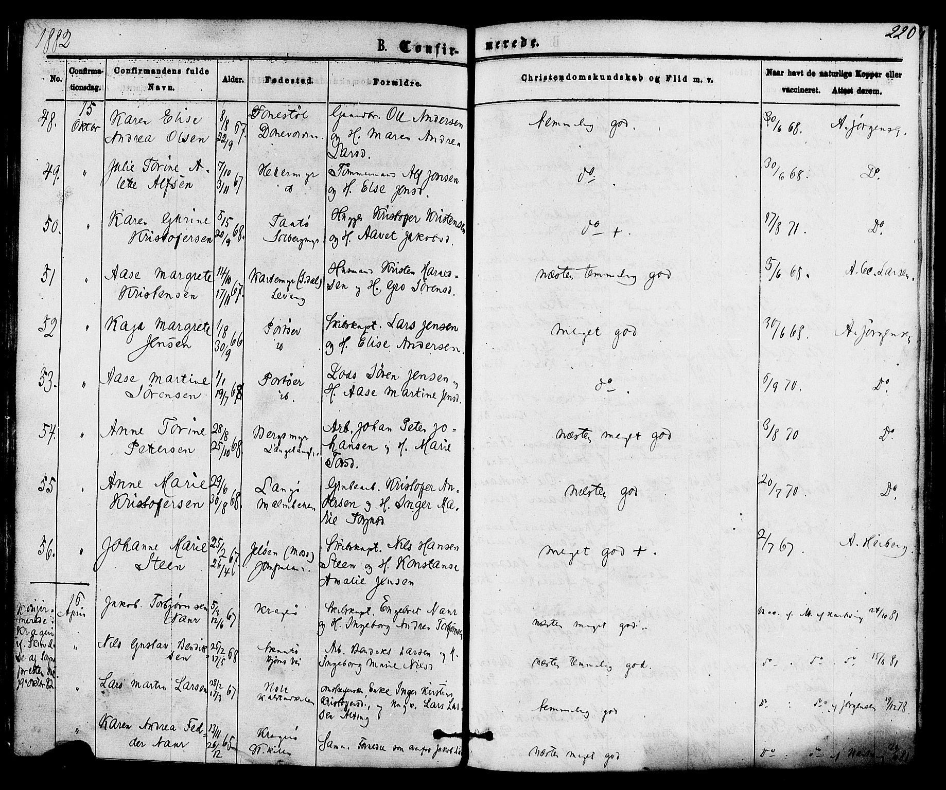 Skåtøy kirkebøker, SAKO/A-304/F/Fa/L0001: Parish register (official) no. I 1, 1874-1883, p. 220