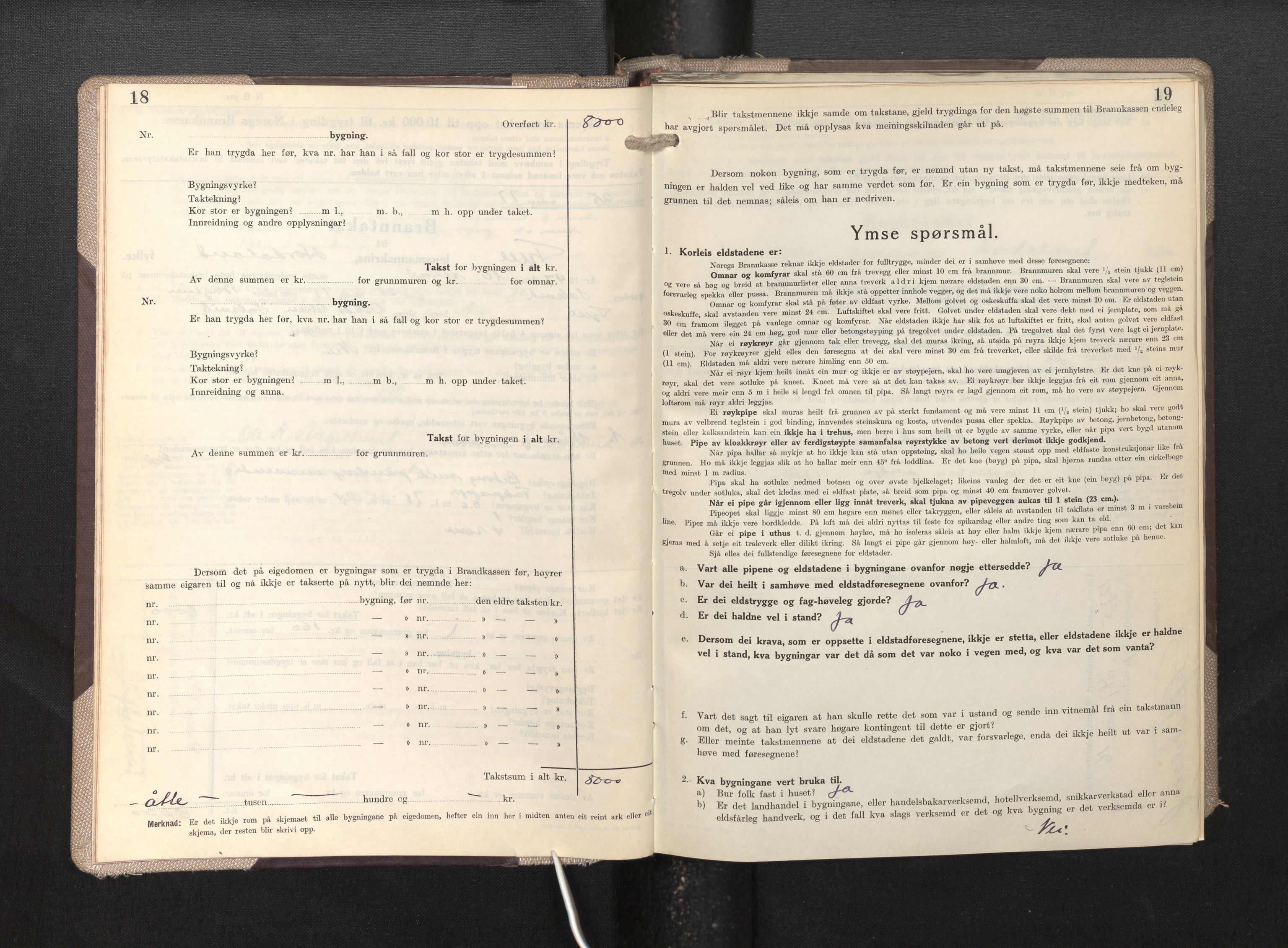 Lensmannen i Fjell, AV/SAB-A-32301/0012/L0007: Branntakstprotokoll, skjematakst, 1946-1955, p. 18-19