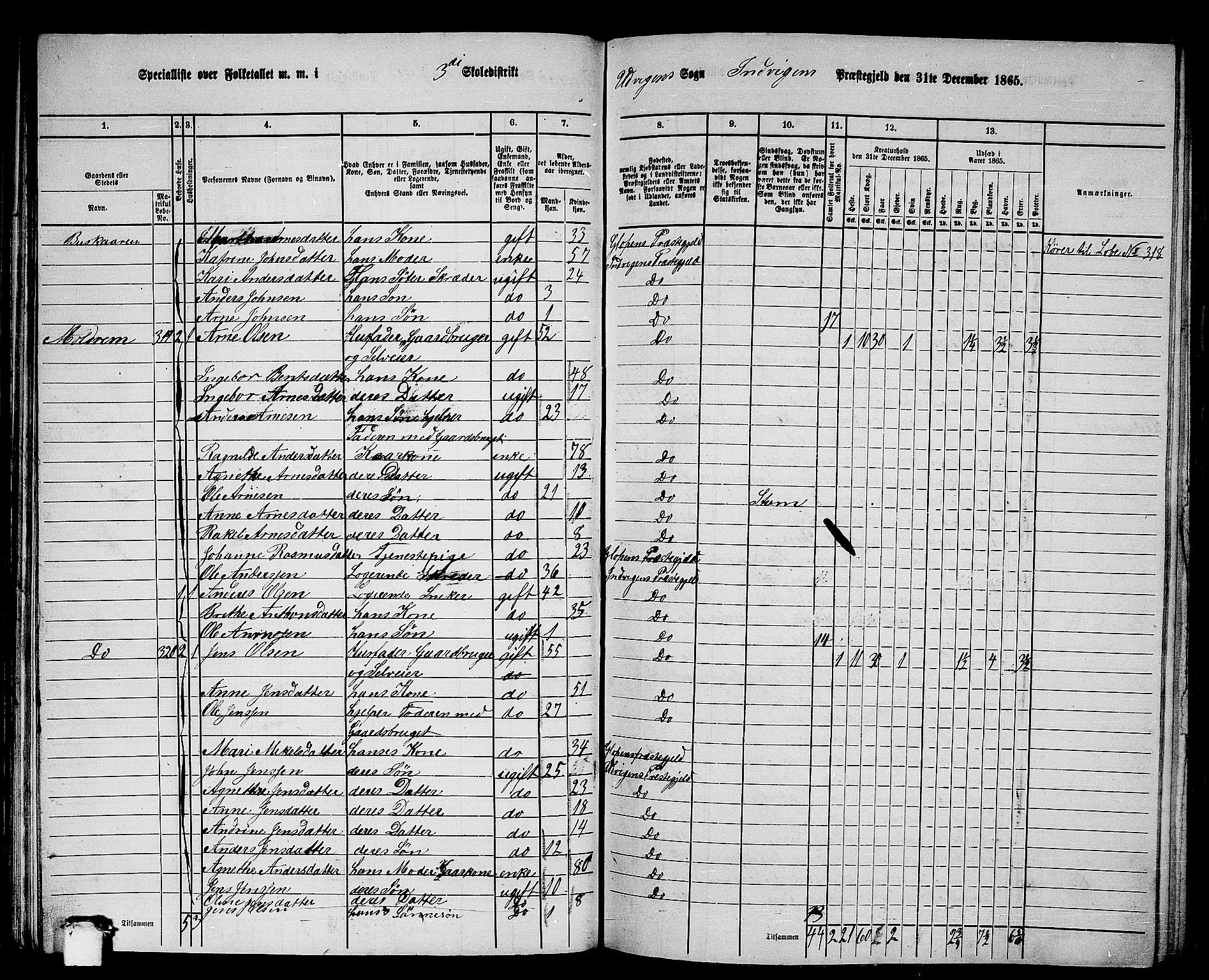 RA, 1865 census for Innvik, 1865, p. 49