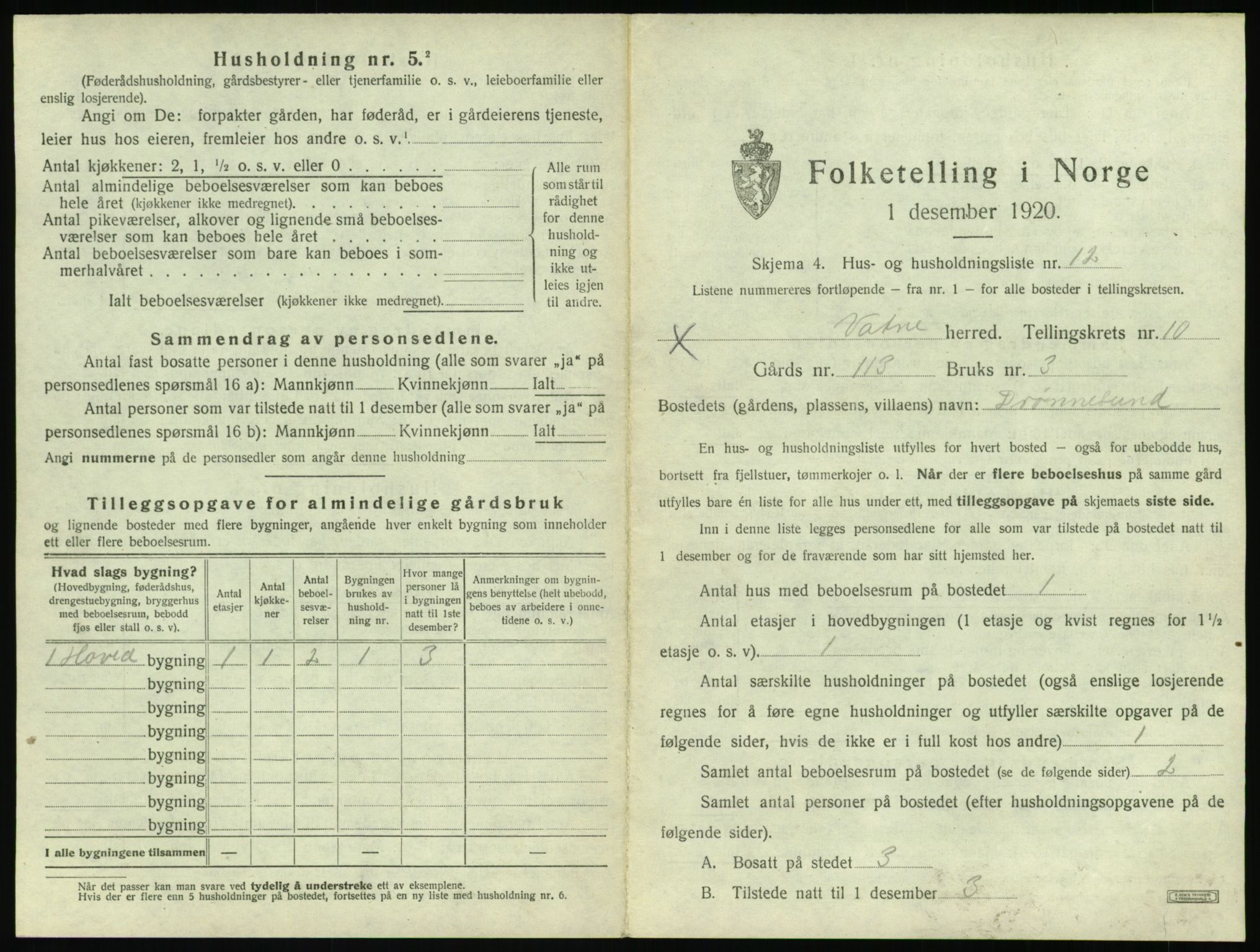 SAT, 1920 census for Vatne, 1920, p. 562