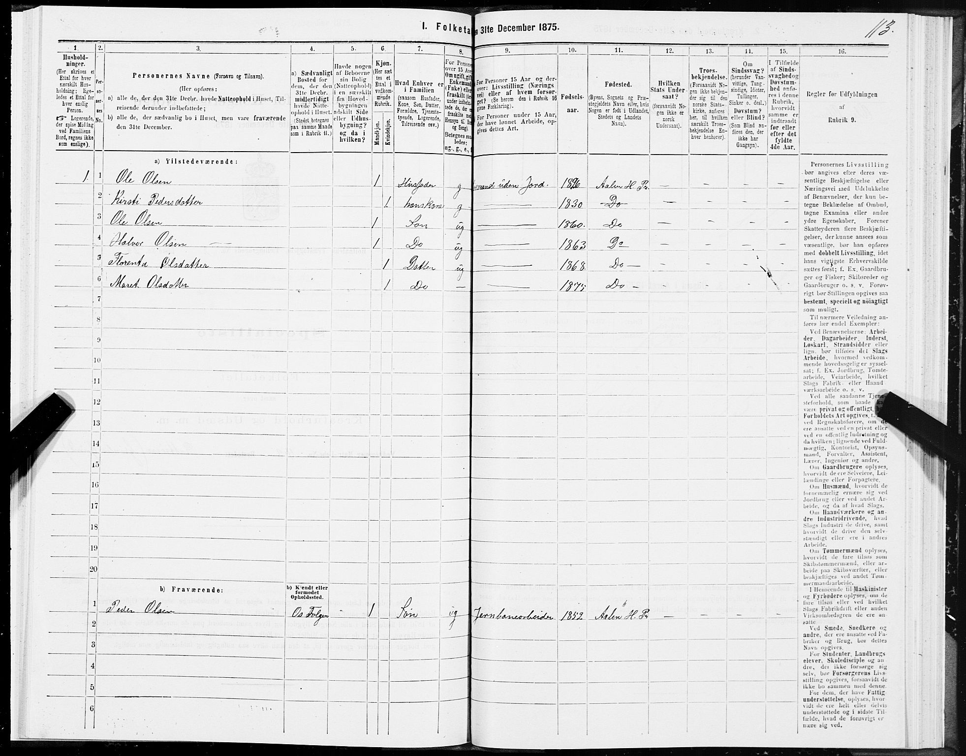 SAT, 1875 census for 1645P Haltdalen, 1875, p. 4113