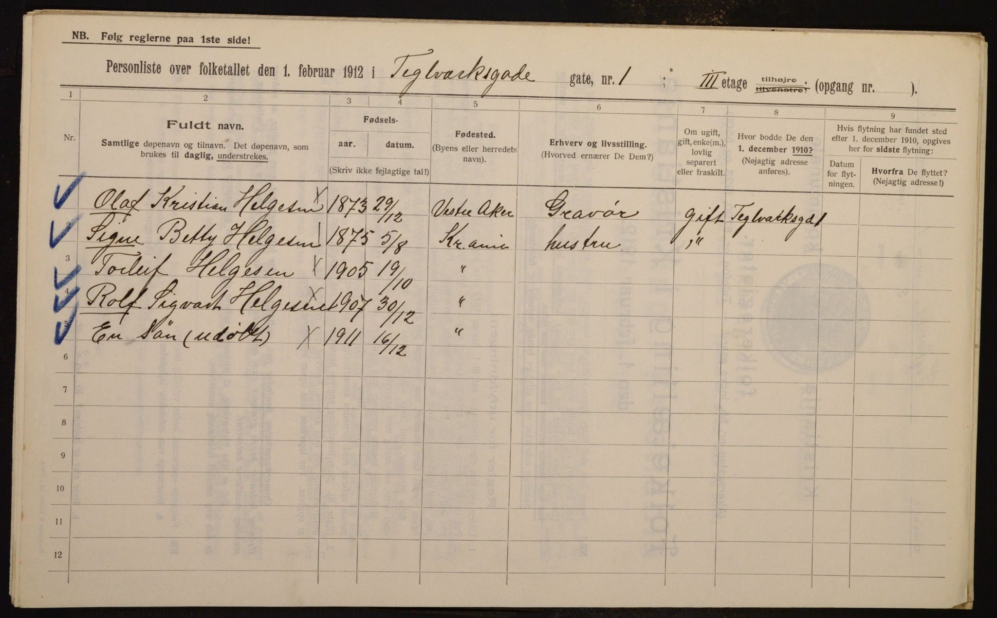 OBA, Municipal Census 1912 for Kristiania, 1912, p. 107404