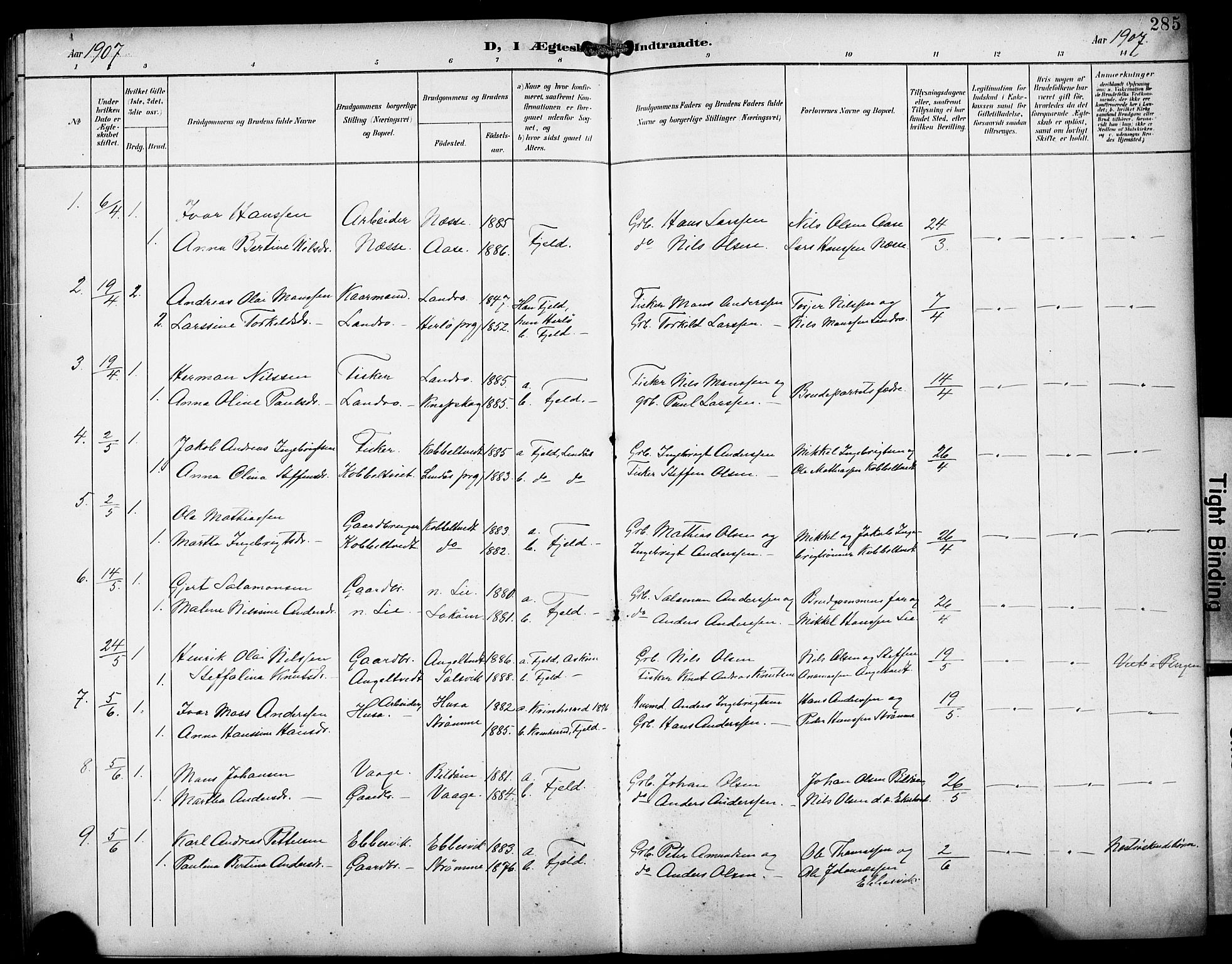 Fjell sokneprestembete, SAB/A-75301/H/Hab: Parish register (copy) no. A 5, 1899-1918, p. 285