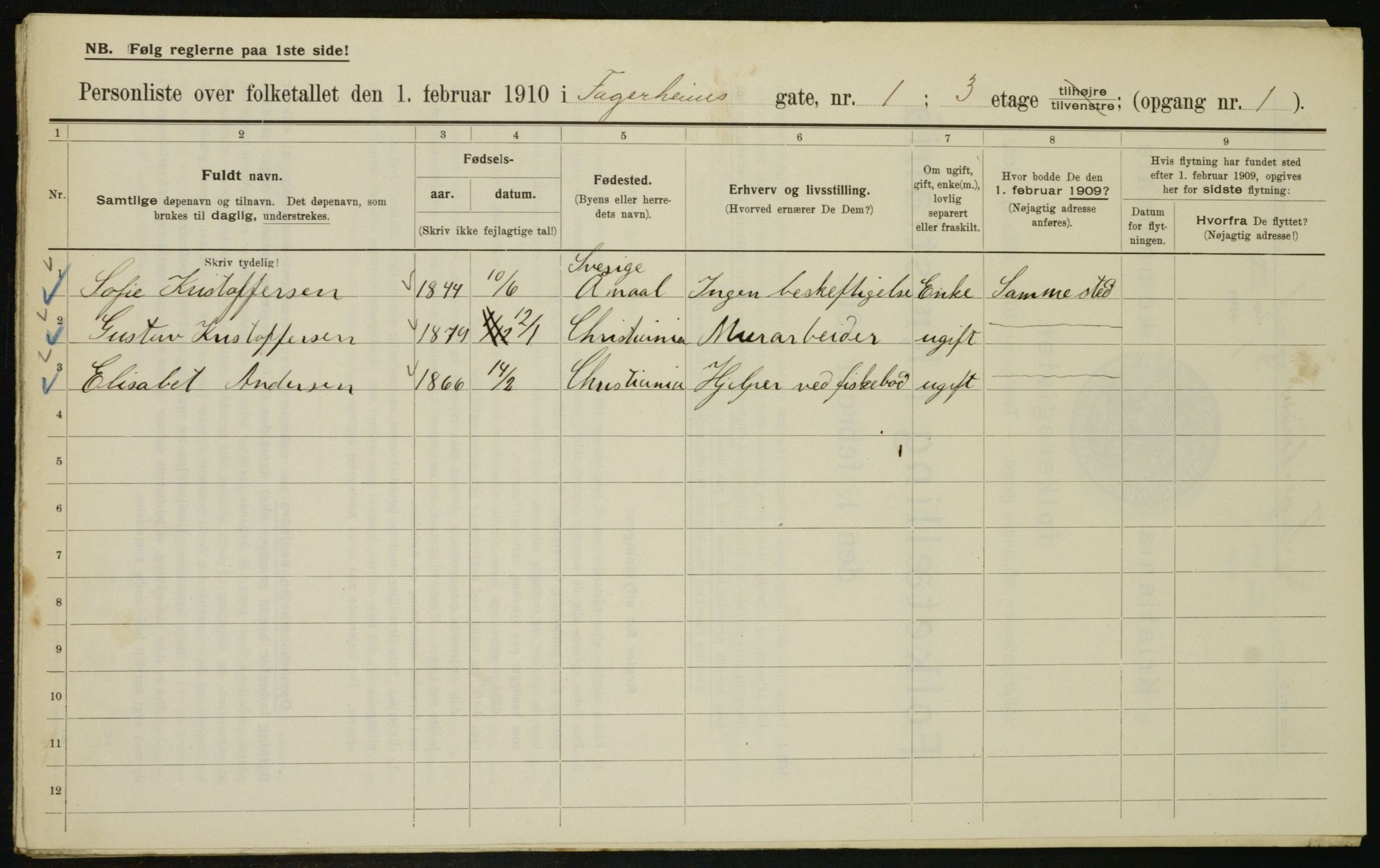 OBA, Municipal Census 1910 for Kristiania, 1910, p. 21687