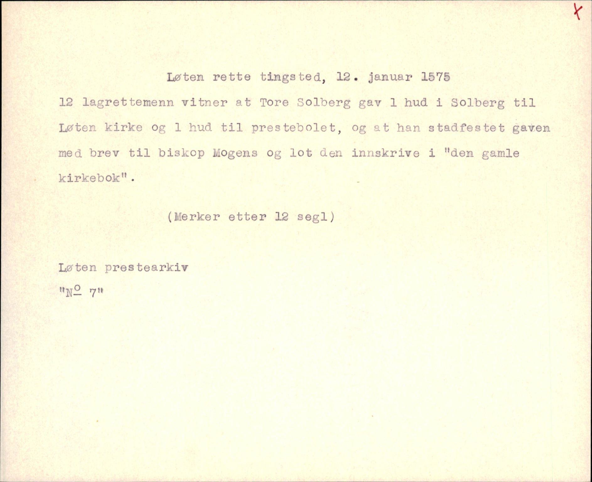 Riksarkivets diplomsamling, AV/RA-EA-5965/F35/F35k/L0002: Regestsedler: Prestearkiver fra Hedmark, Oppland, Buskerud og Vestfold, p. 5