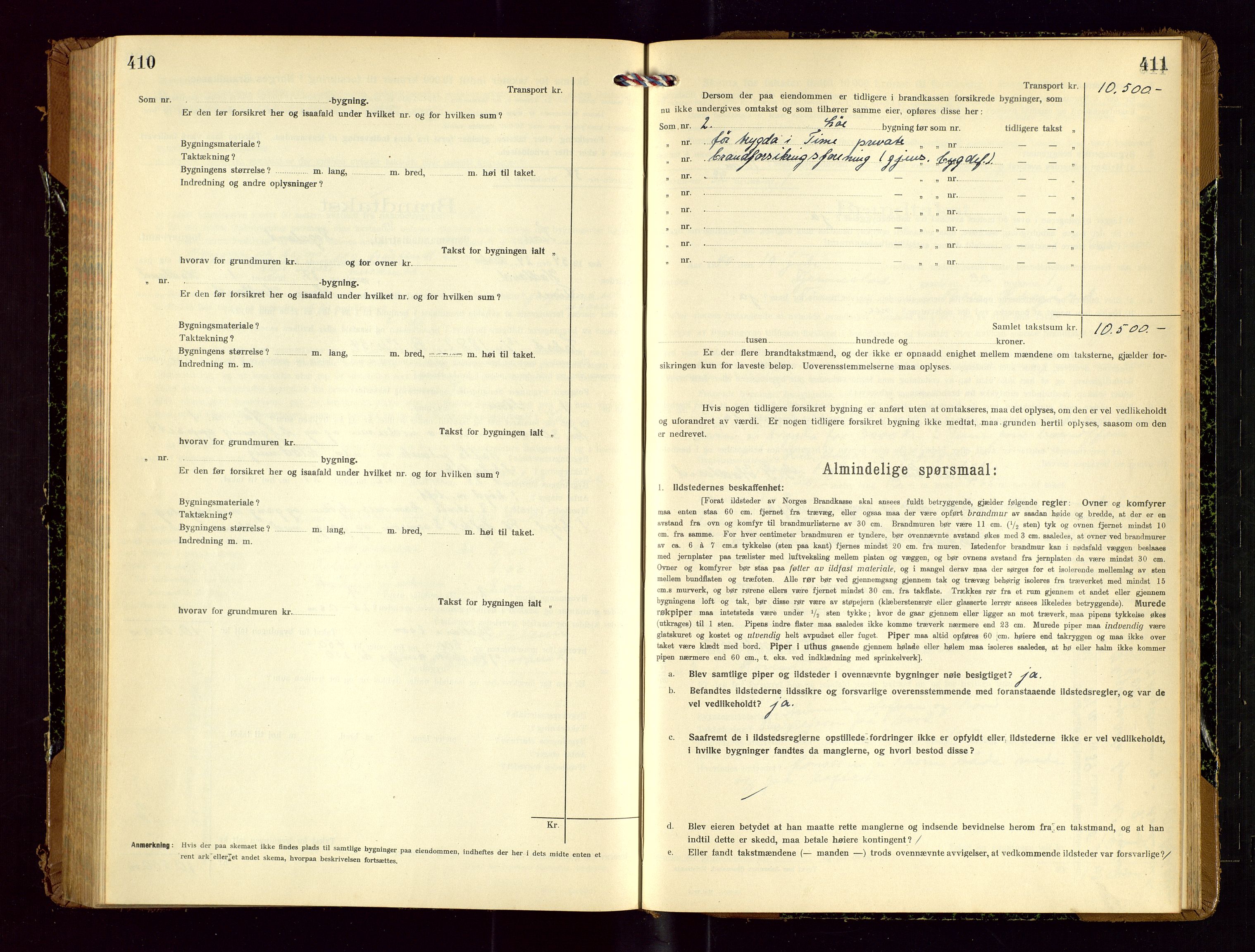 Time lensmannskontor, SAST/A-100420/Gob/L0002: Branntakstprotokoll, 1919-1952, p. 410-411