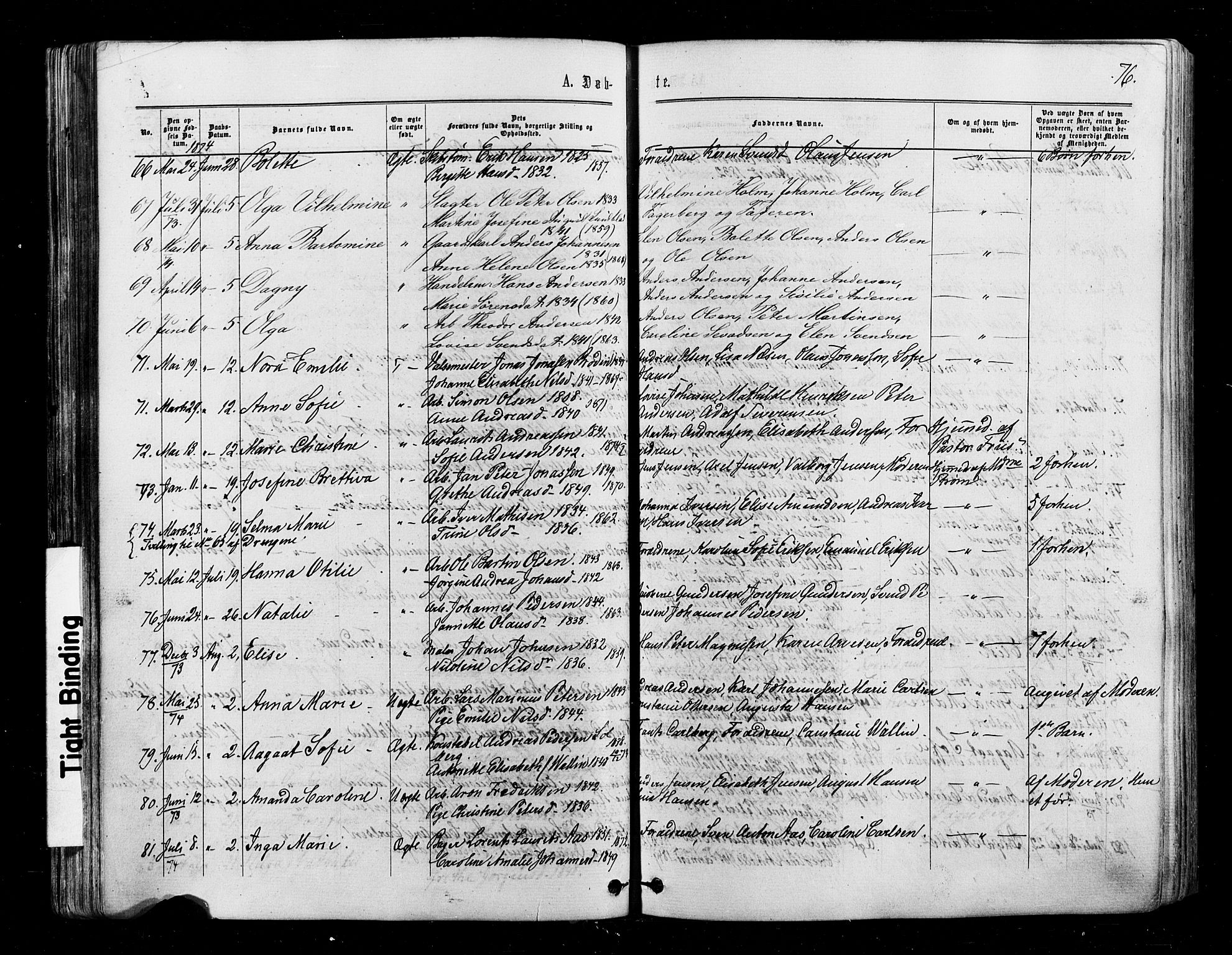 Halden prestekontor Kirkebøker, SAO/A-10909/F/Fa/L0009: Parish register (official) no. I 9, 1866-1877, p. 76
