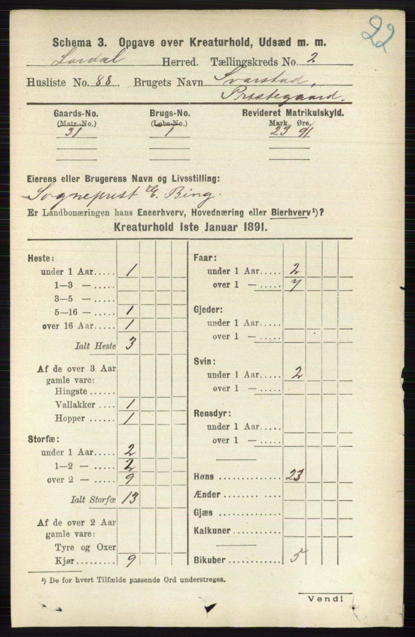 RA, 1891 census for 0728 Lardal, 1891, p. 3599