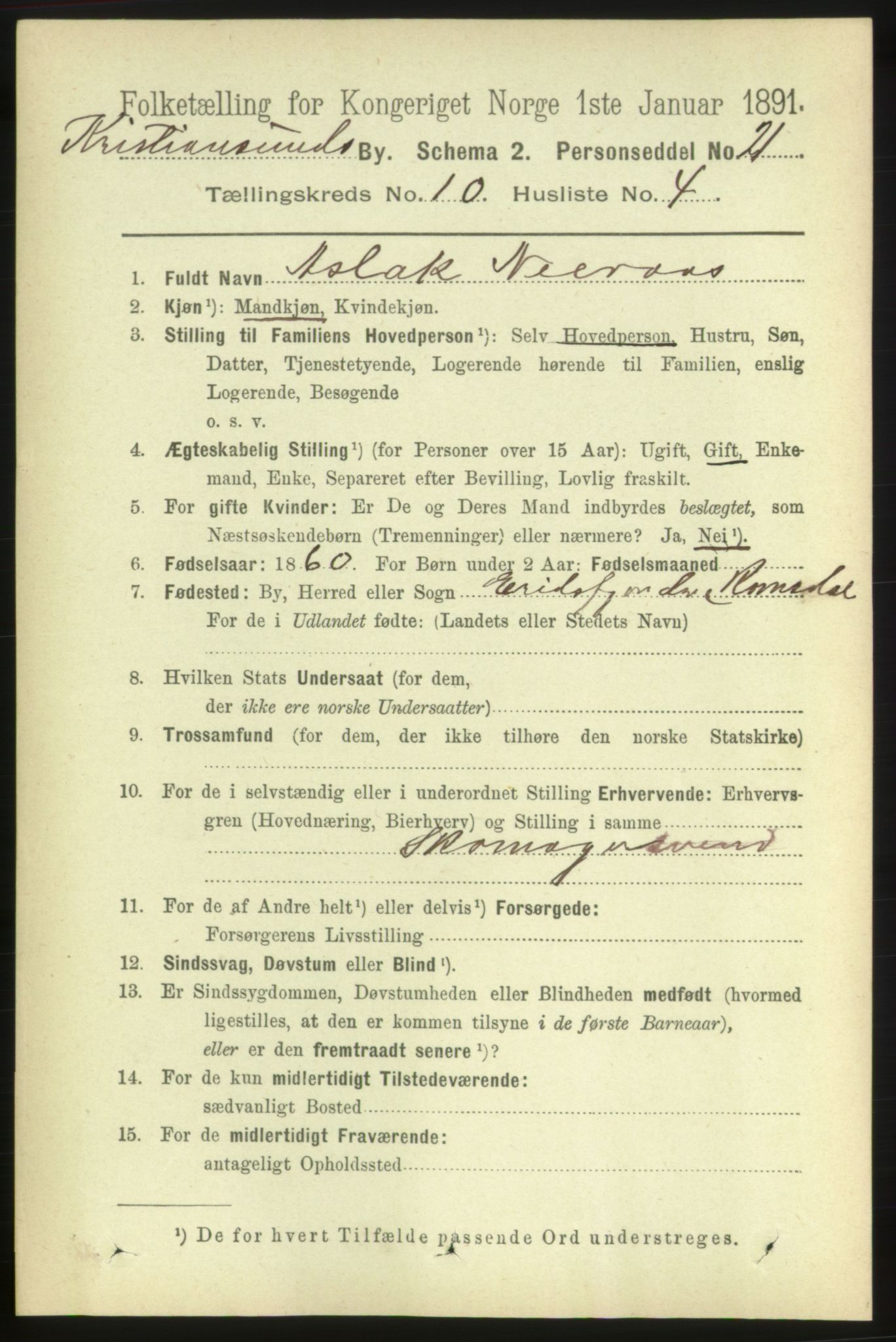 RA, 1891 census for 1503 Kristiansund, 1891, p. 8127