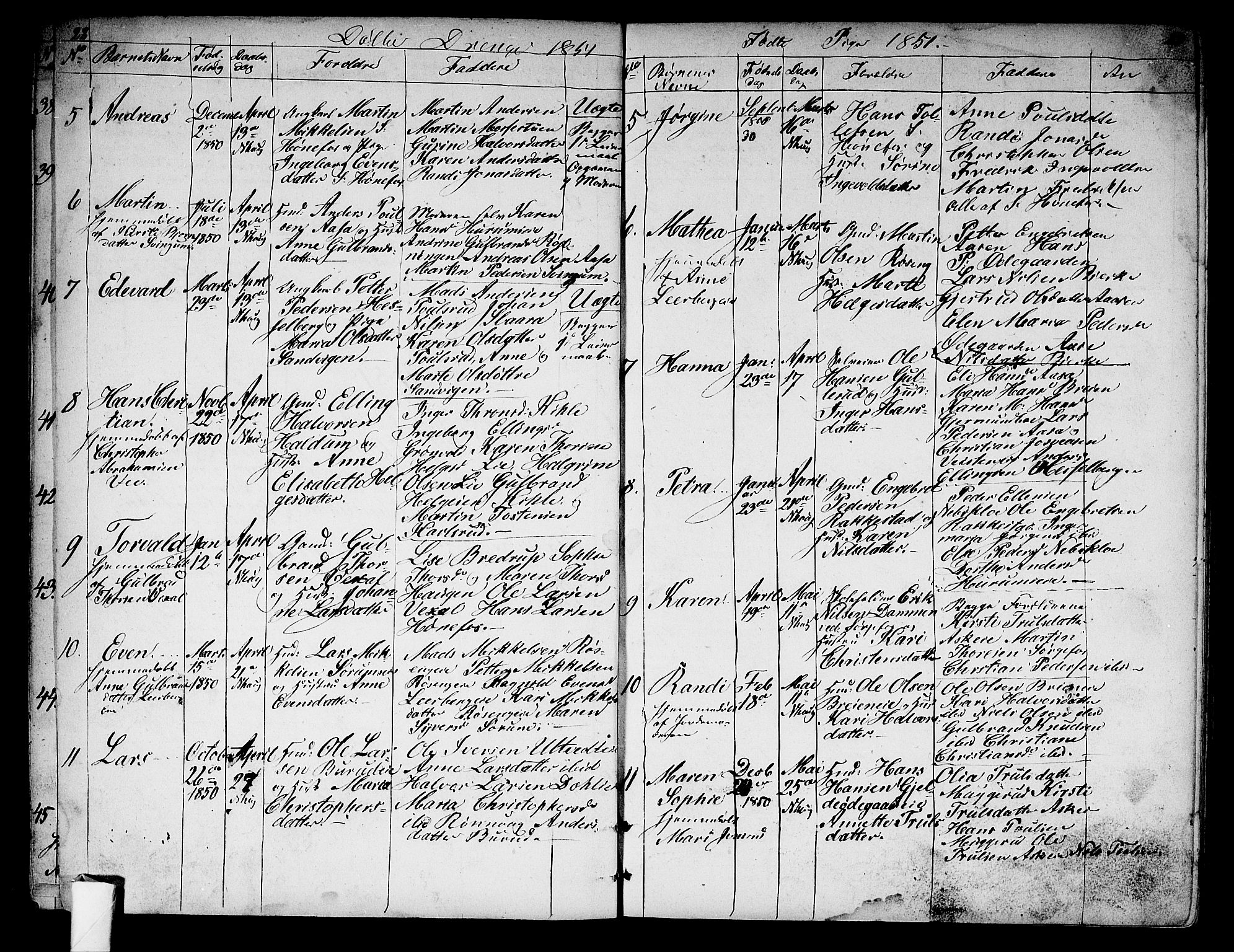 Norderhov kirkebøker, AV/SAKO-A-237/G/Ga/L0005: Parish register (copy) no. I 5, 1849-1863, p. 22-23