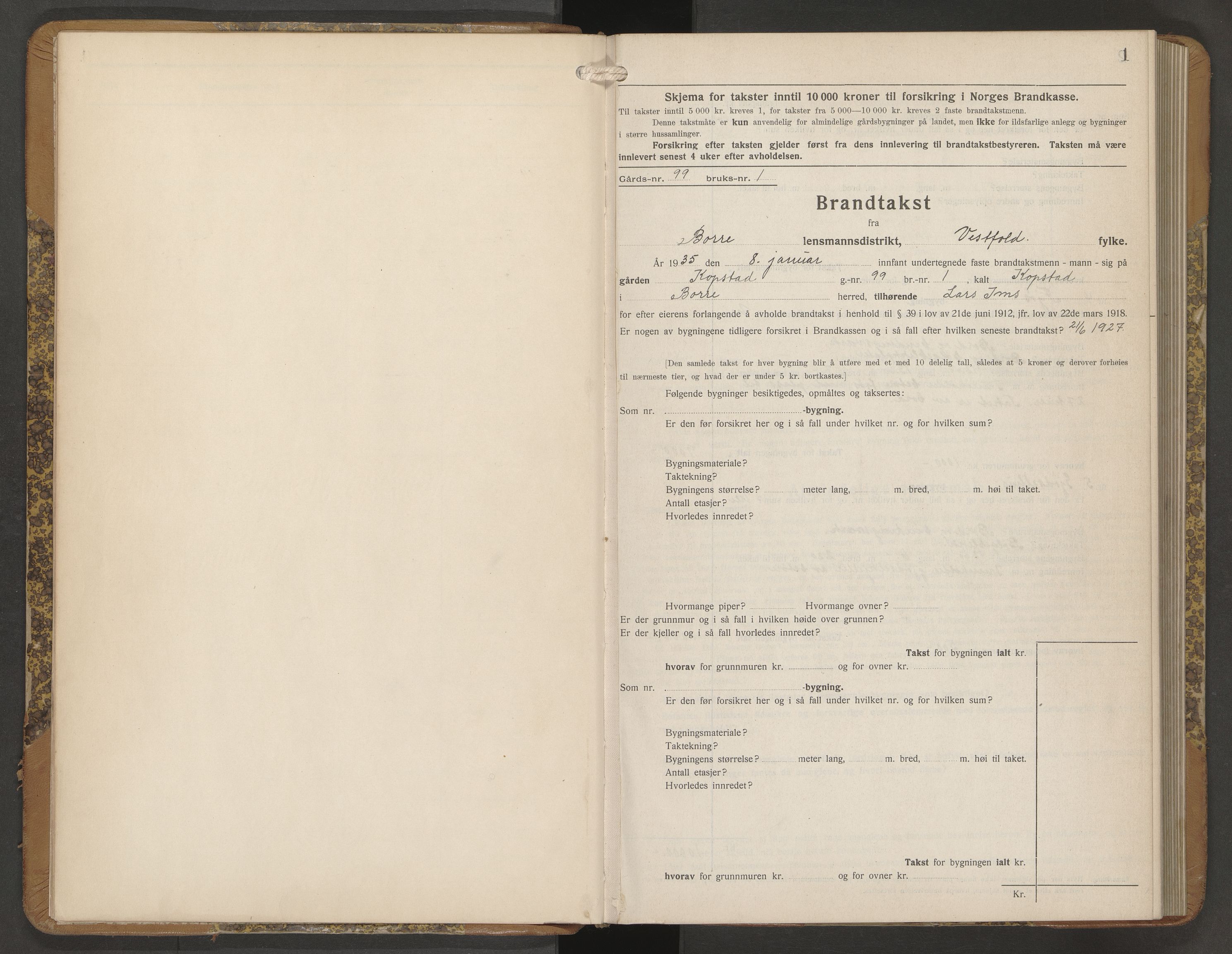 Borre lensmannskontor, AV/SAKO-A-533/Y/Yb/Ybb/L0005: Skjematakstprotokoll, 1935-1941