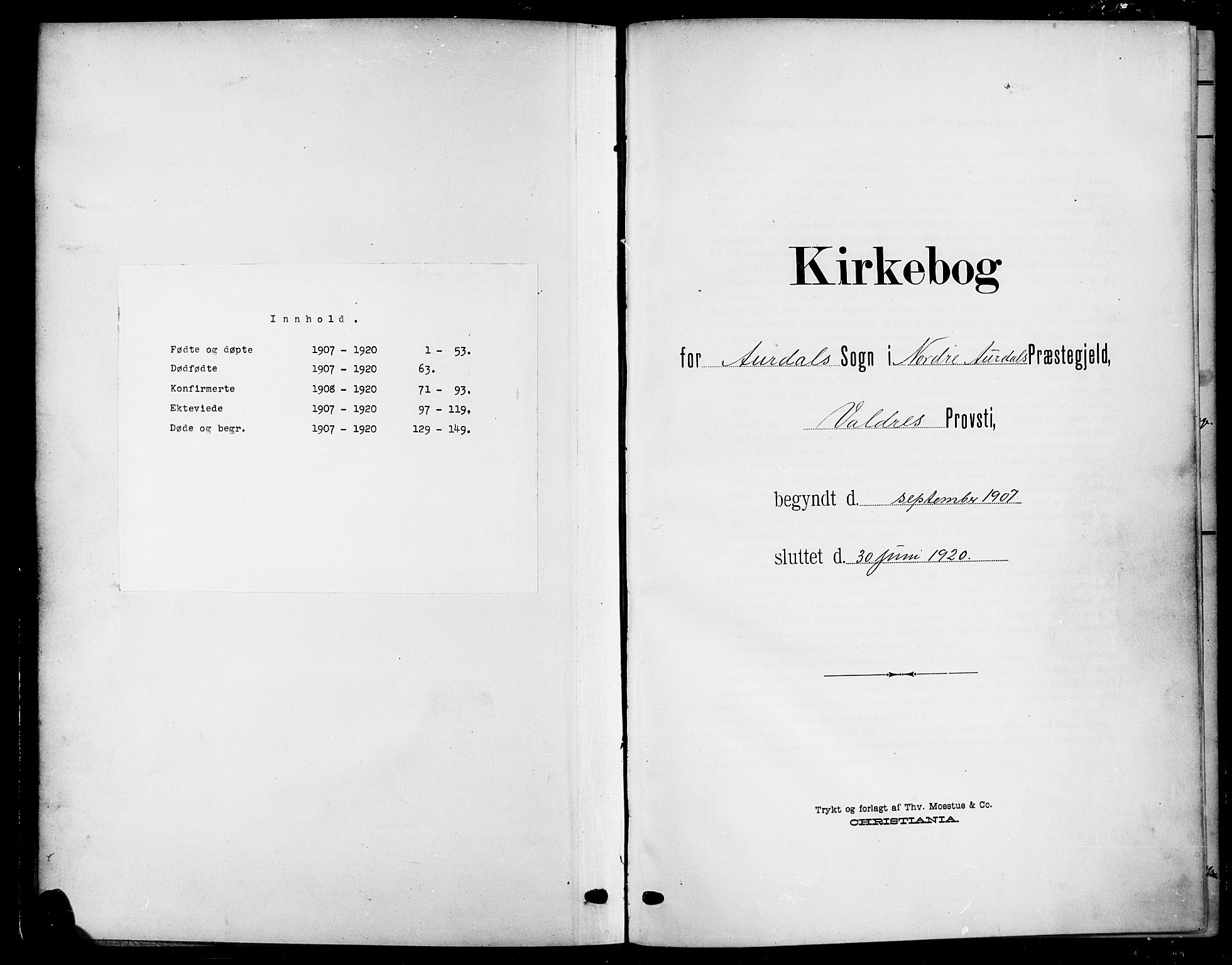 Nord-Aurdal prestekontor, SAH/PREST-132/H/Ha/Hab/L0012: Parish register (copy) no. 12, 1907-1920