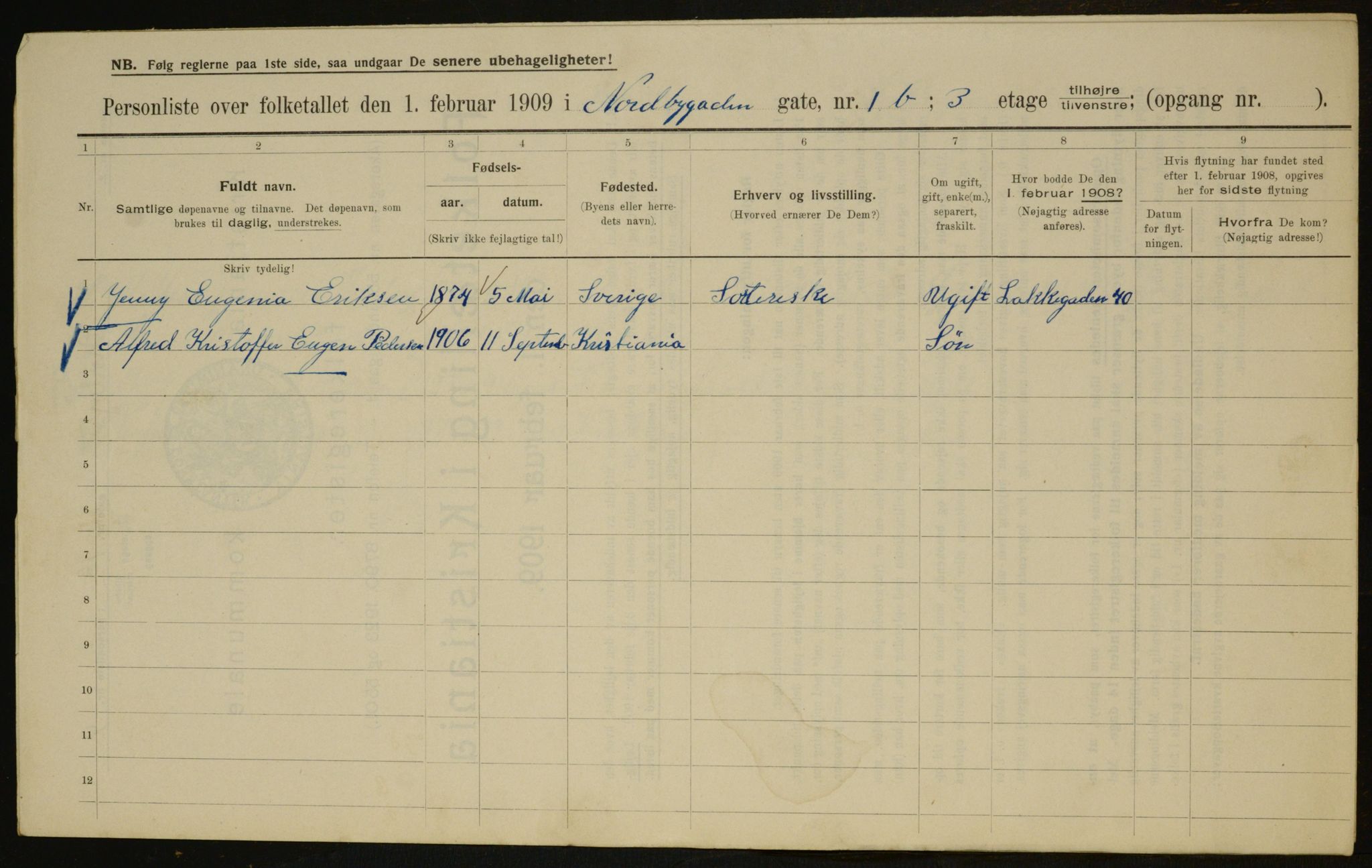 OBA, Municipal Census 1909 for Kristiania, 1909, p. 64650