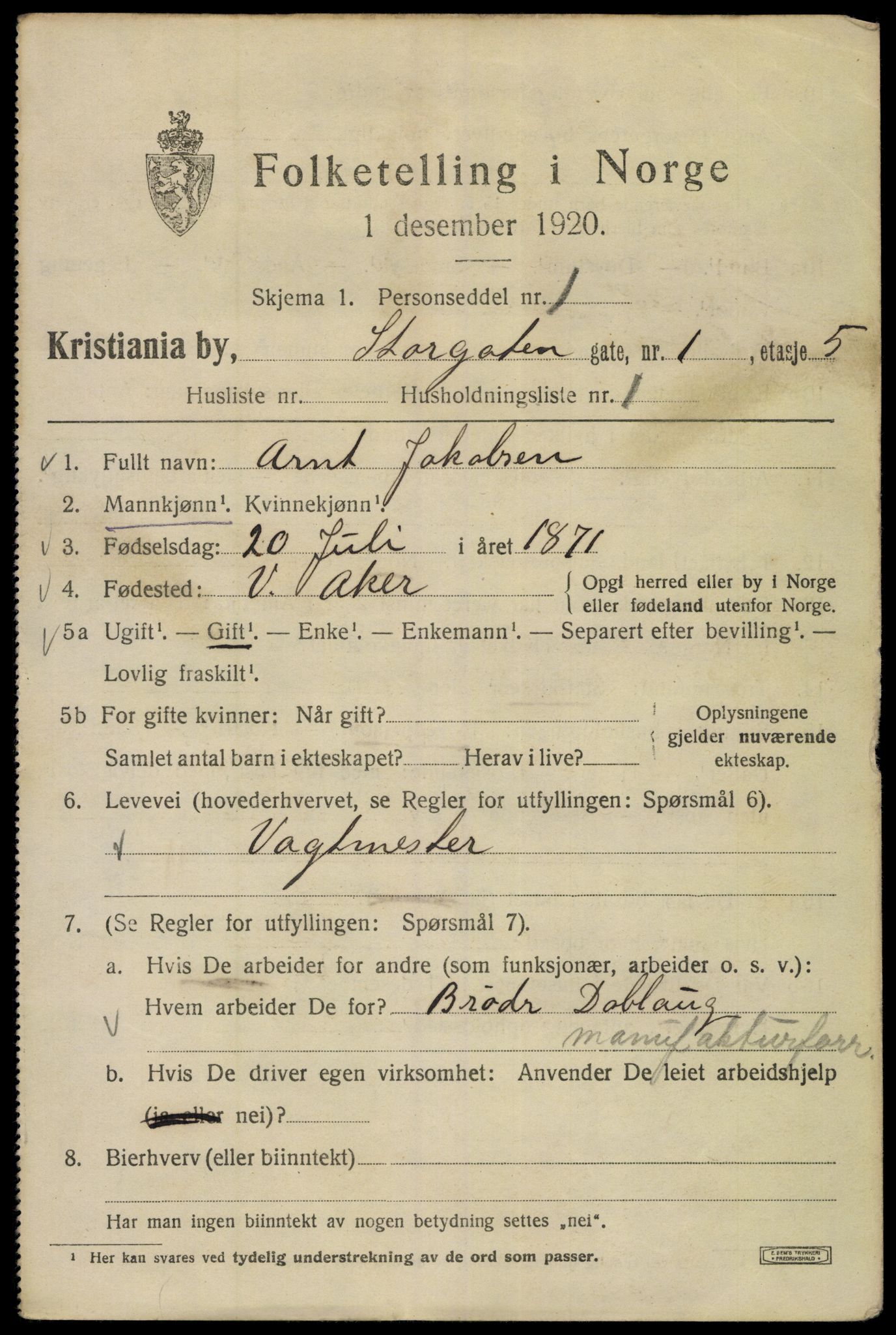 SAO, 1920 census for Kristiania, 1920, p. 547893