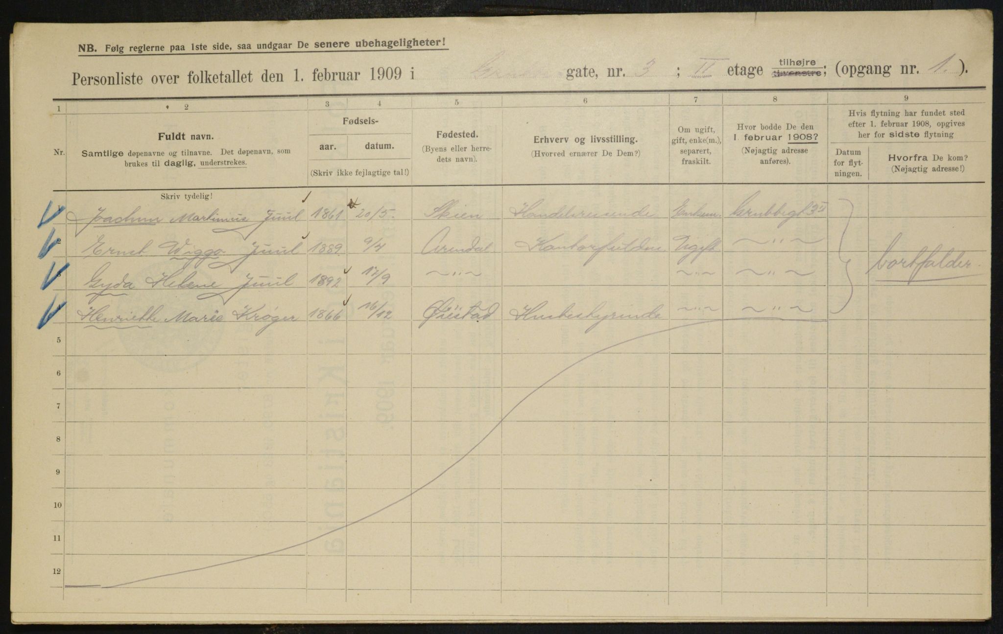 OBA, Municipal Census 1909 for Kristiania, 1909, p. 27450