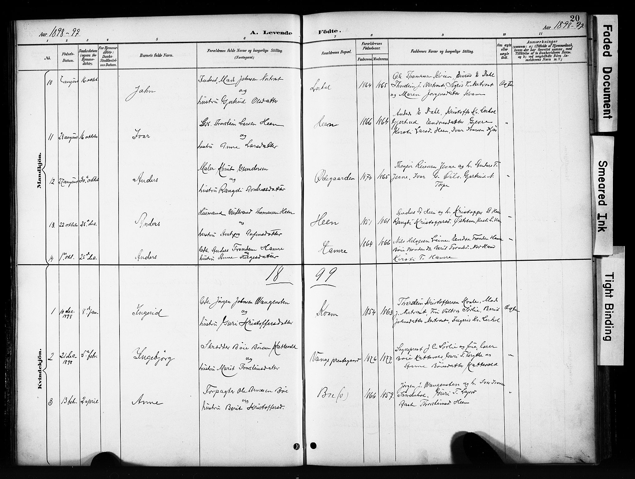 Vang prestekontor, Valdres, AV/SAH-PREST-140/H/Hb/L0006: Parish register (copy) no. 6, 1893-1918, p. 20