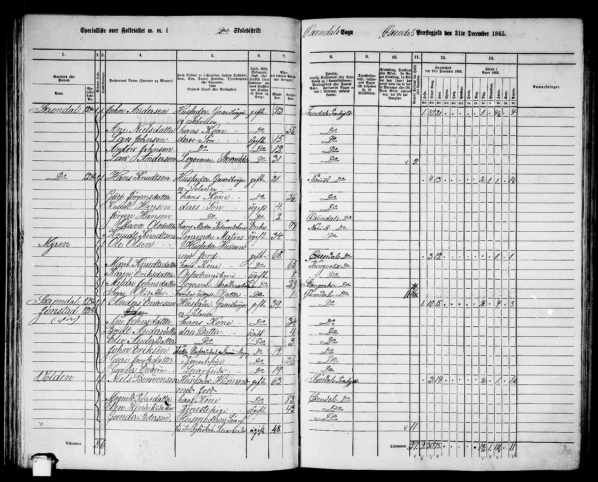 RA, 1865 census for Øksendal, 1865, p. 43