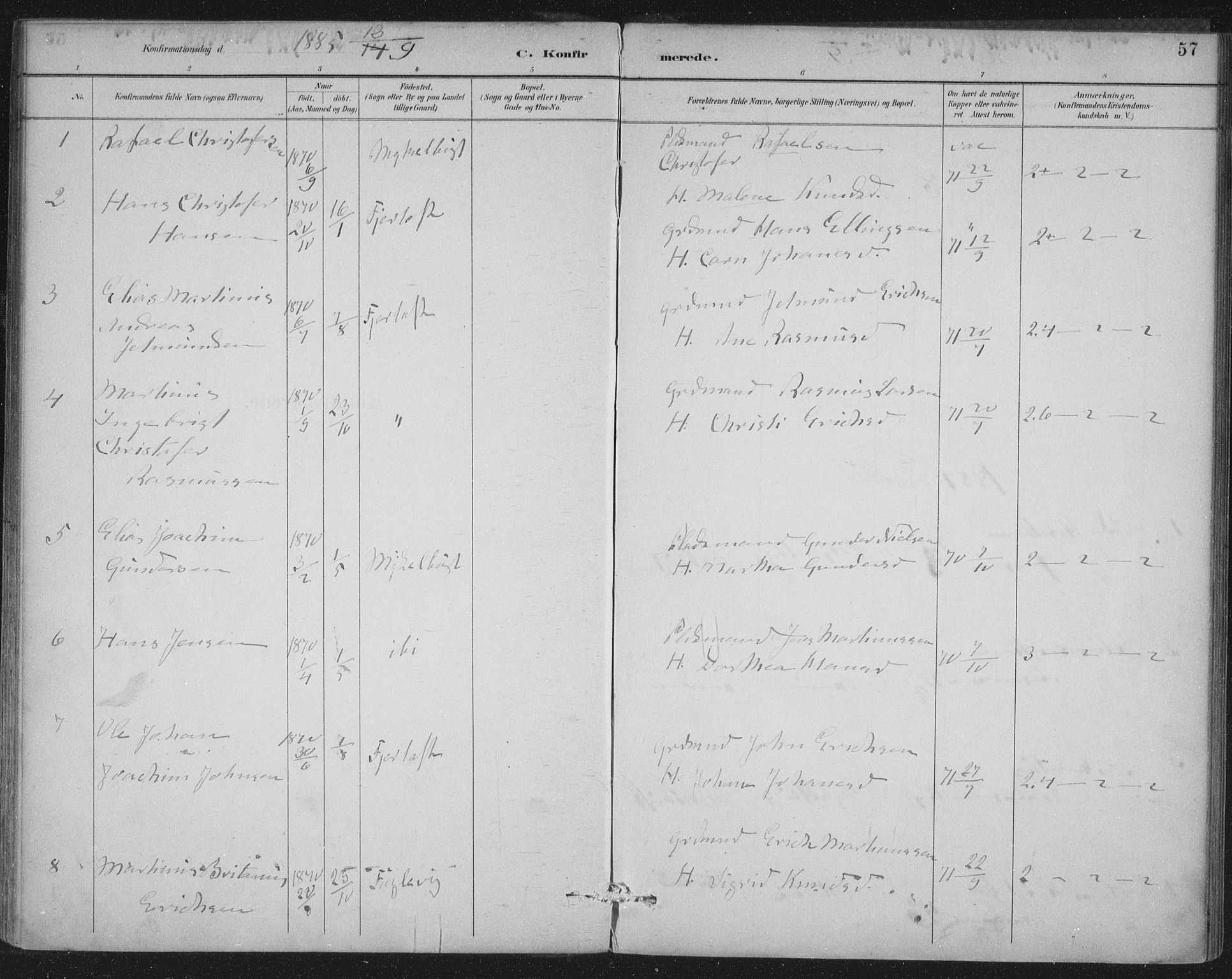 Ministerialprotokoller, klokkerbøker og fødselsregistre - Møre og Romsdal, SAT/A-1454/538/L0522: Parish register (official) no. 538A01, 1884-1913, p. 57