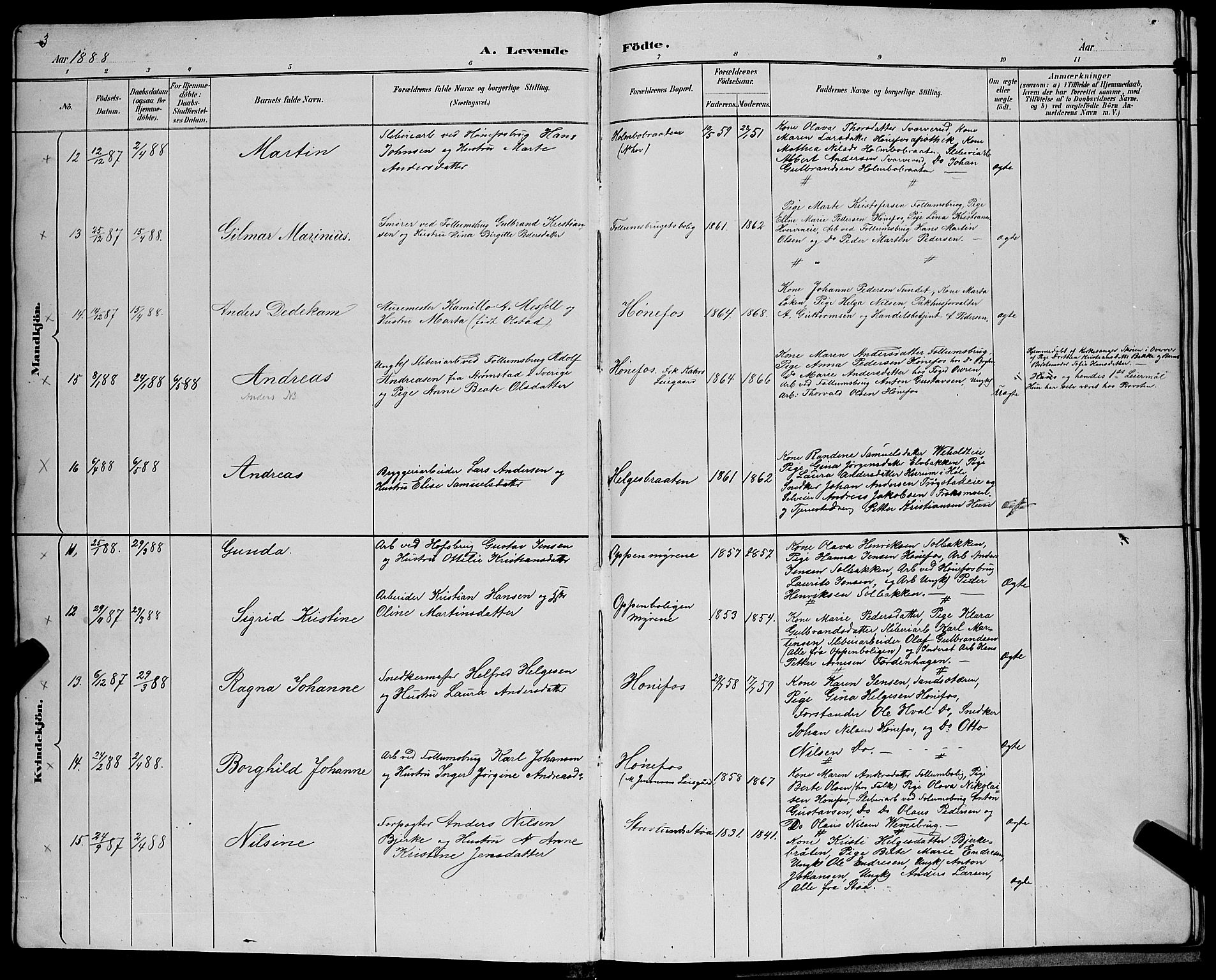 Hønefoss kirkebøker, SAKO/A-609/G/Ga/L0002: Parish register (copy) no. 2, 1888-1904, p. 3