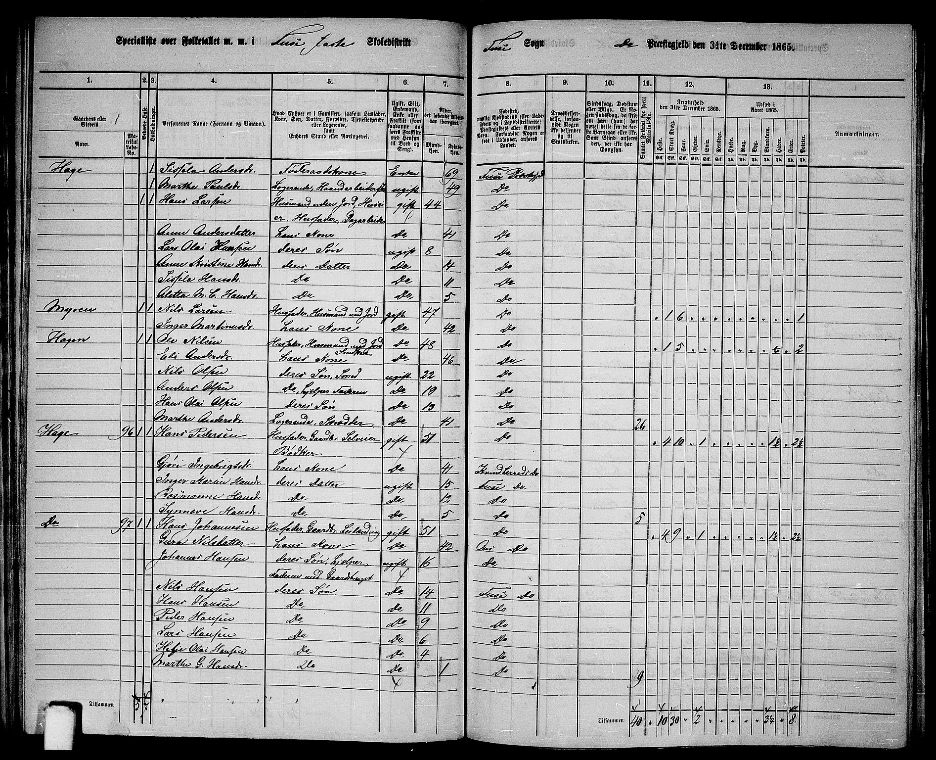 RA, 1865 census for Fusa, 1865, p. 45