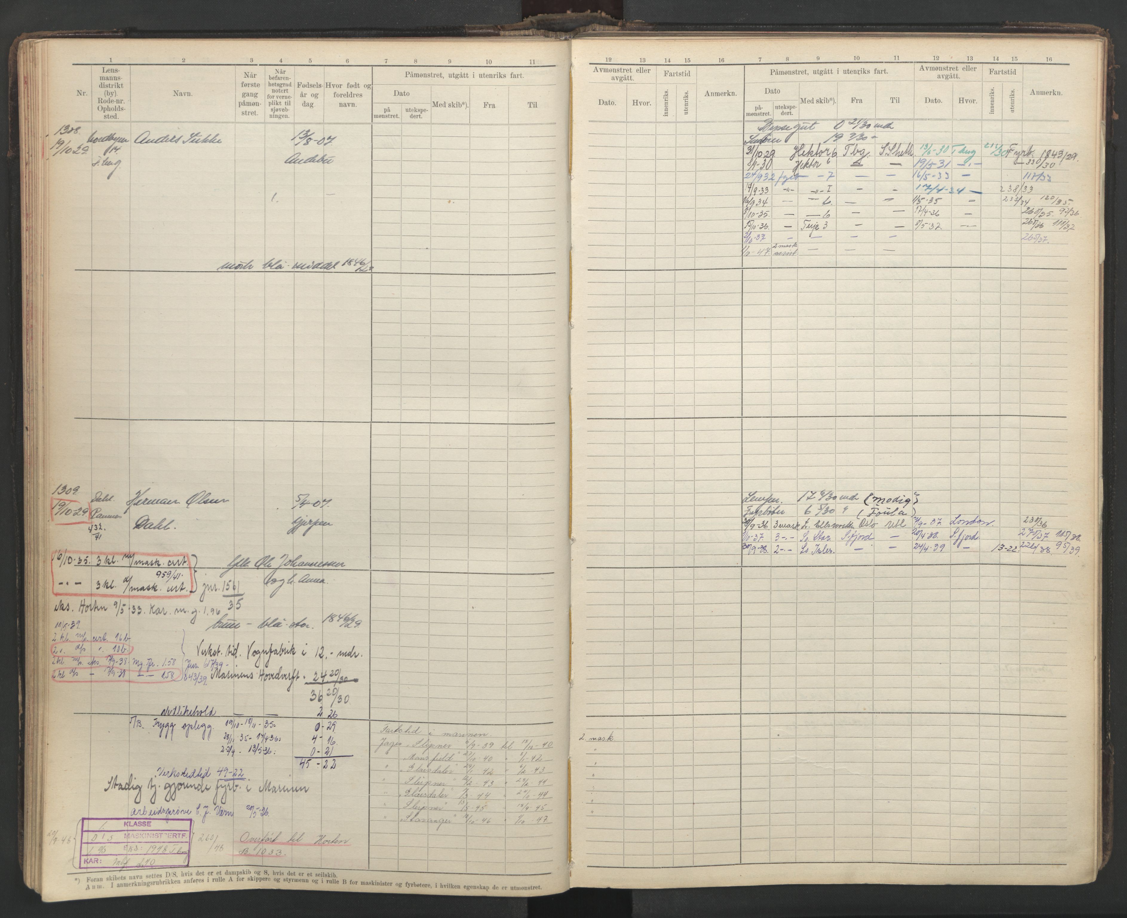 Tønsberg innrulleringskontor, SAKO/A-786/F/Fe/L0003: Maskinist- og fyrbøterrulle Patent nr. 111-1734, 1924-1937, p. 103