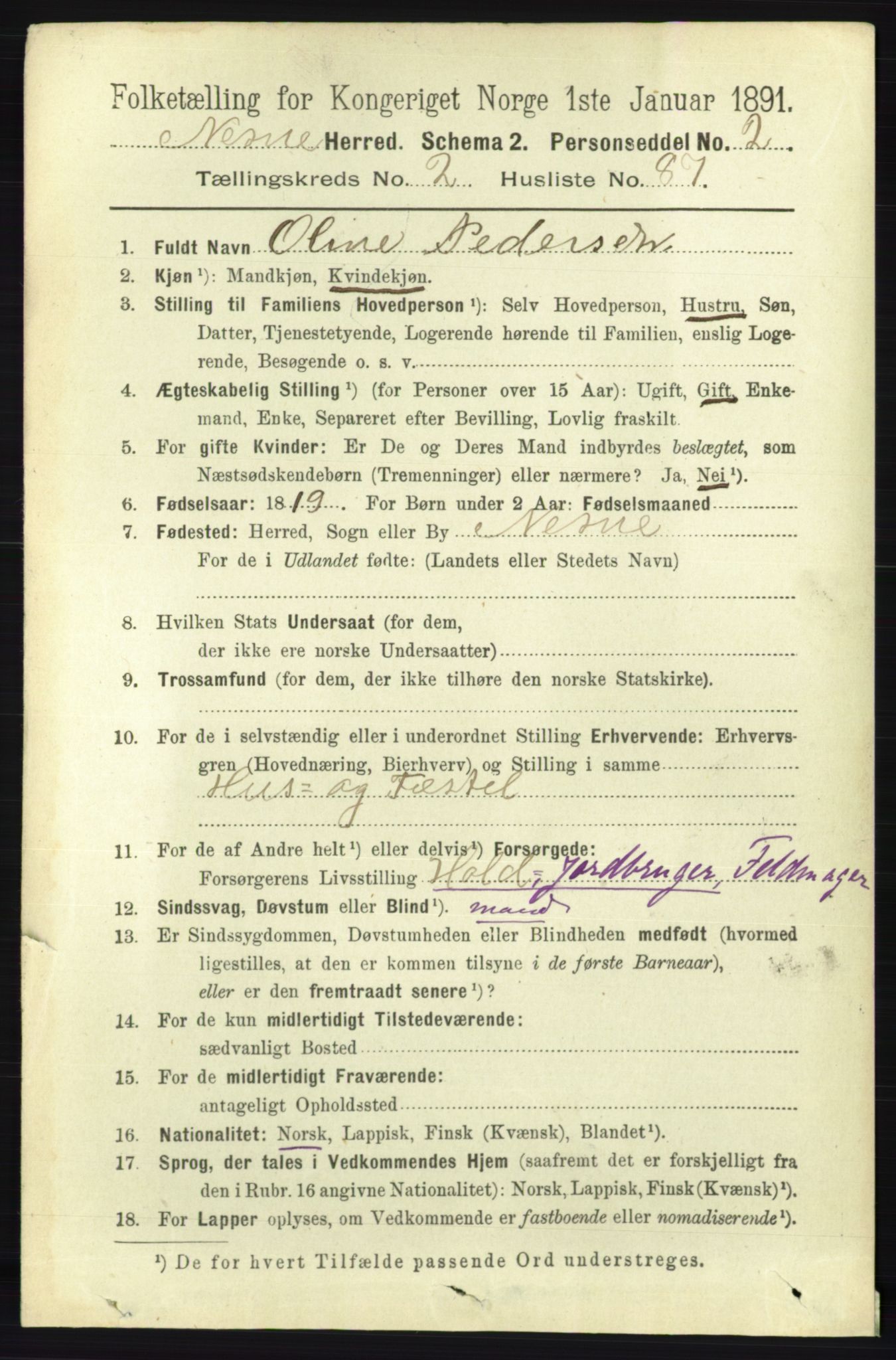 RA, 1891 census for 1828 Nesna, 1891, p. 1401