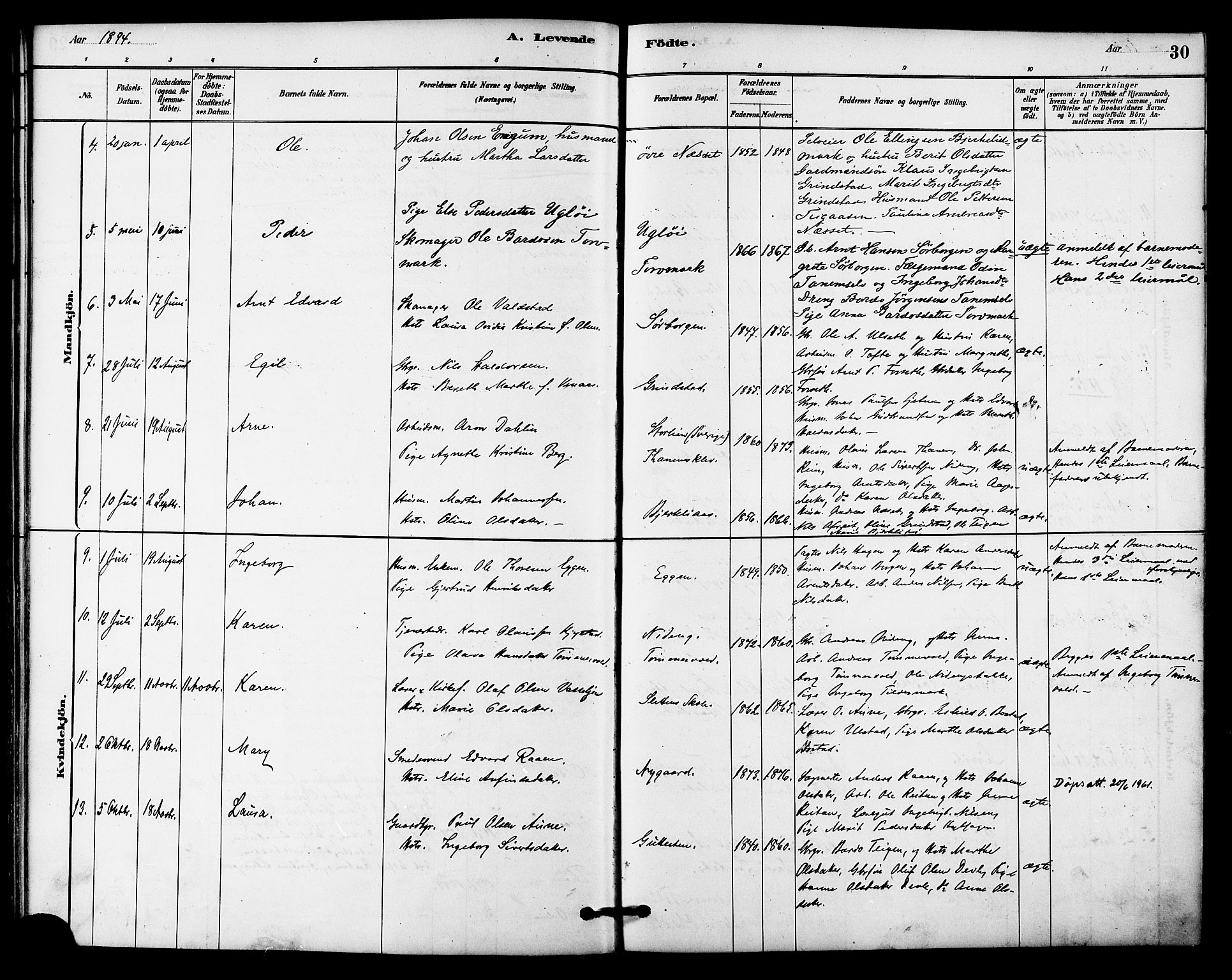Ministerialprotokoller, klokkerbøker og fødselsregistre - Sør-Trøndelag, SAT/A-1456/618/L0444: Parish register (official) no. 618A07, 1880-1898, p. 30