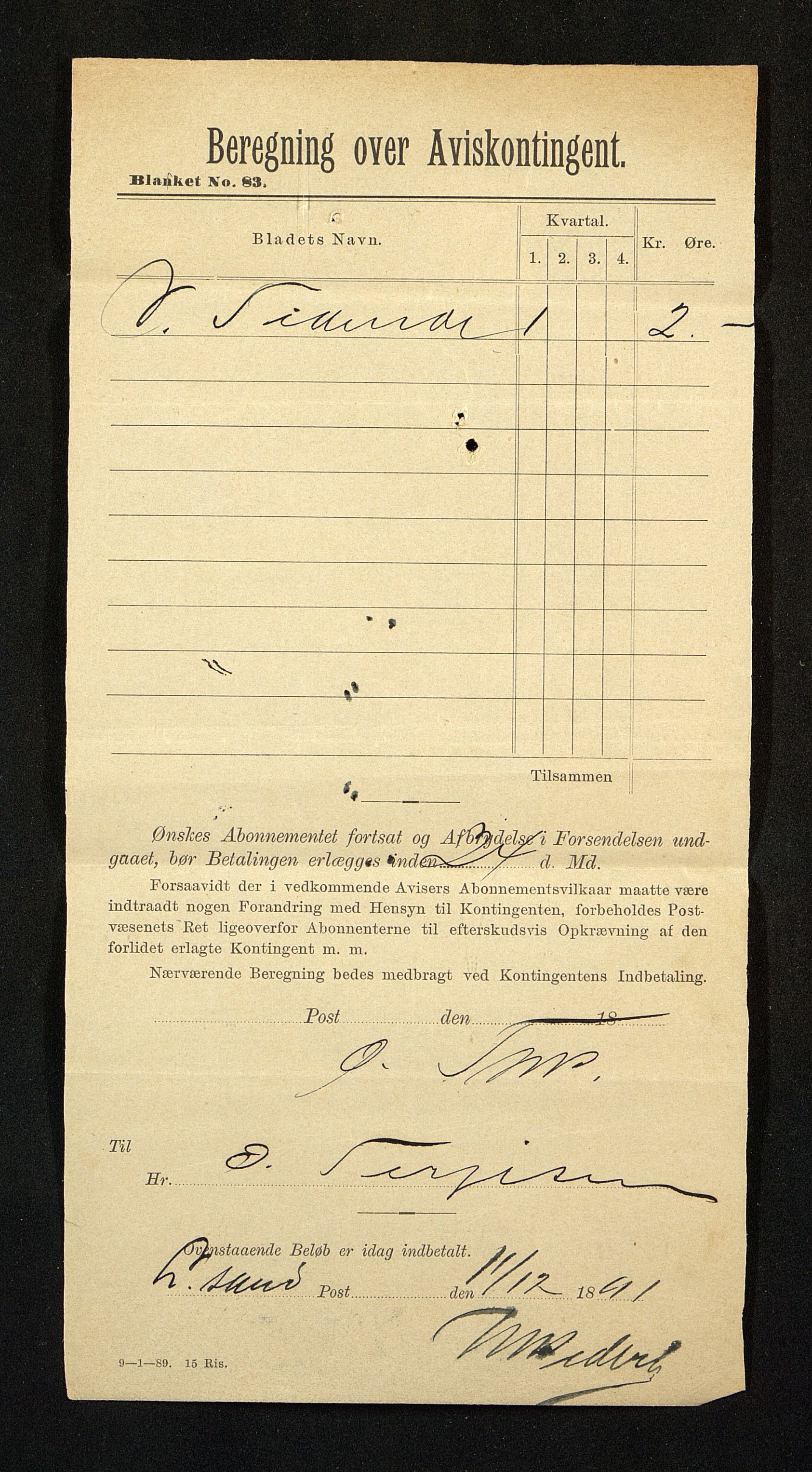 O. Terjesens rederi, AAKS/PA-2525/R/R02/L0001: Regnskapsbilag, 1884-1898