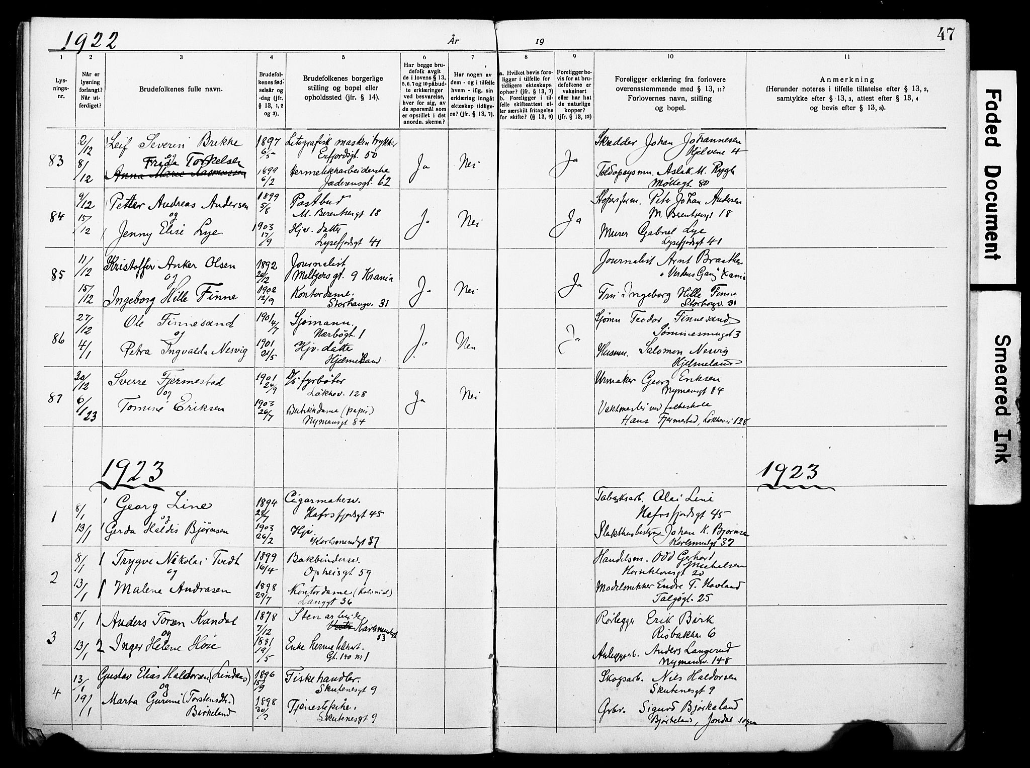 St. Johannes sokneprestkontor, AV/SAST-A-101814/001/70/705BA/L0004: Banns register no. 4, 1919-1928, p. 47