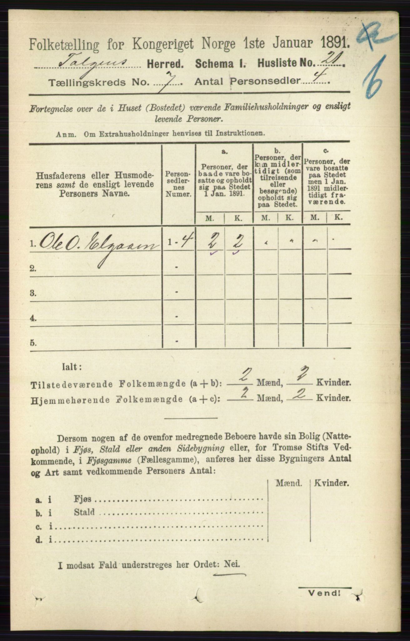 RA, 1891 census for 0436 Tolga, 1891, p. 2008