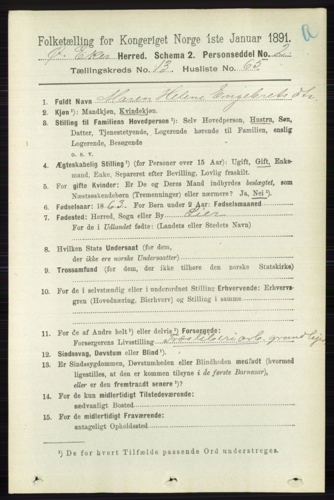 RA, 1891 census for 0624 Øvre Eiker, 1891, p. 6232