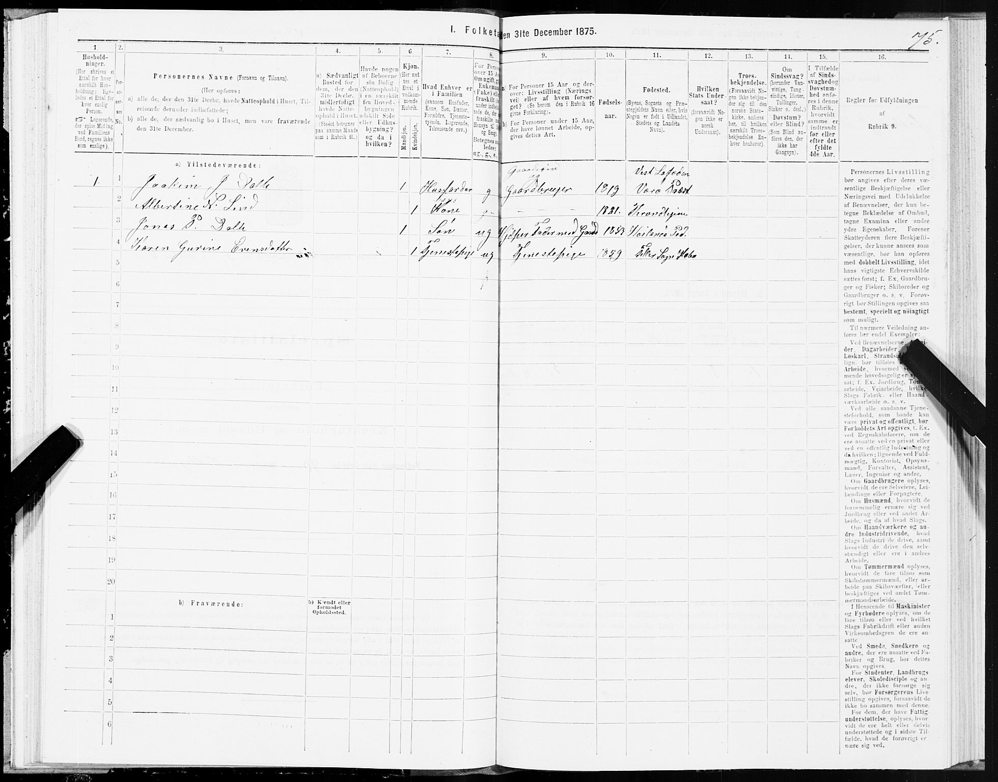 SAT, 1875 census for 1662P Klæbu, 1875, p. 2075