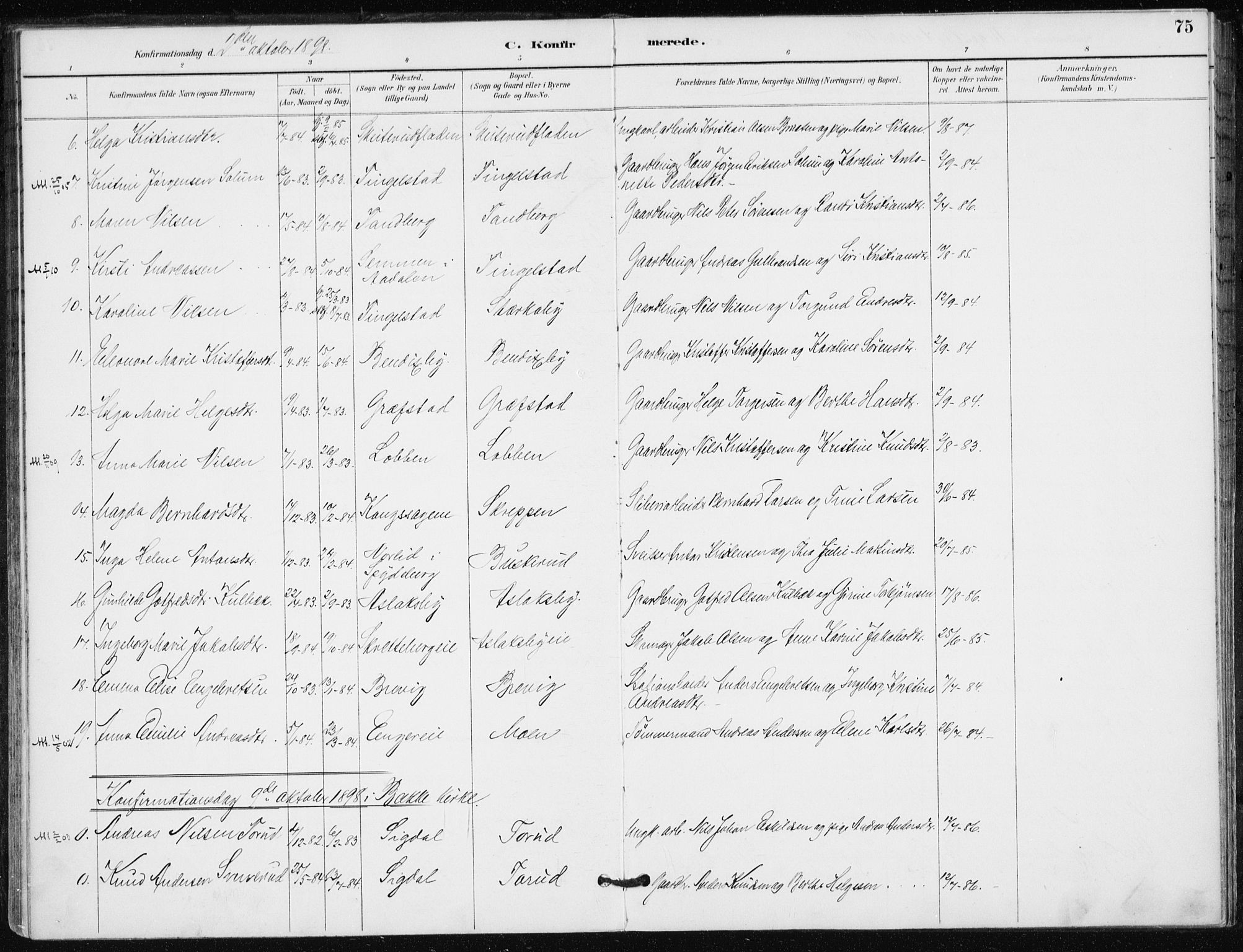 Modum kirkebøker, AV/SAKO-A-234/F/Fa/L0016: Parish register (official) no. 16, 1890-1899, p. 75