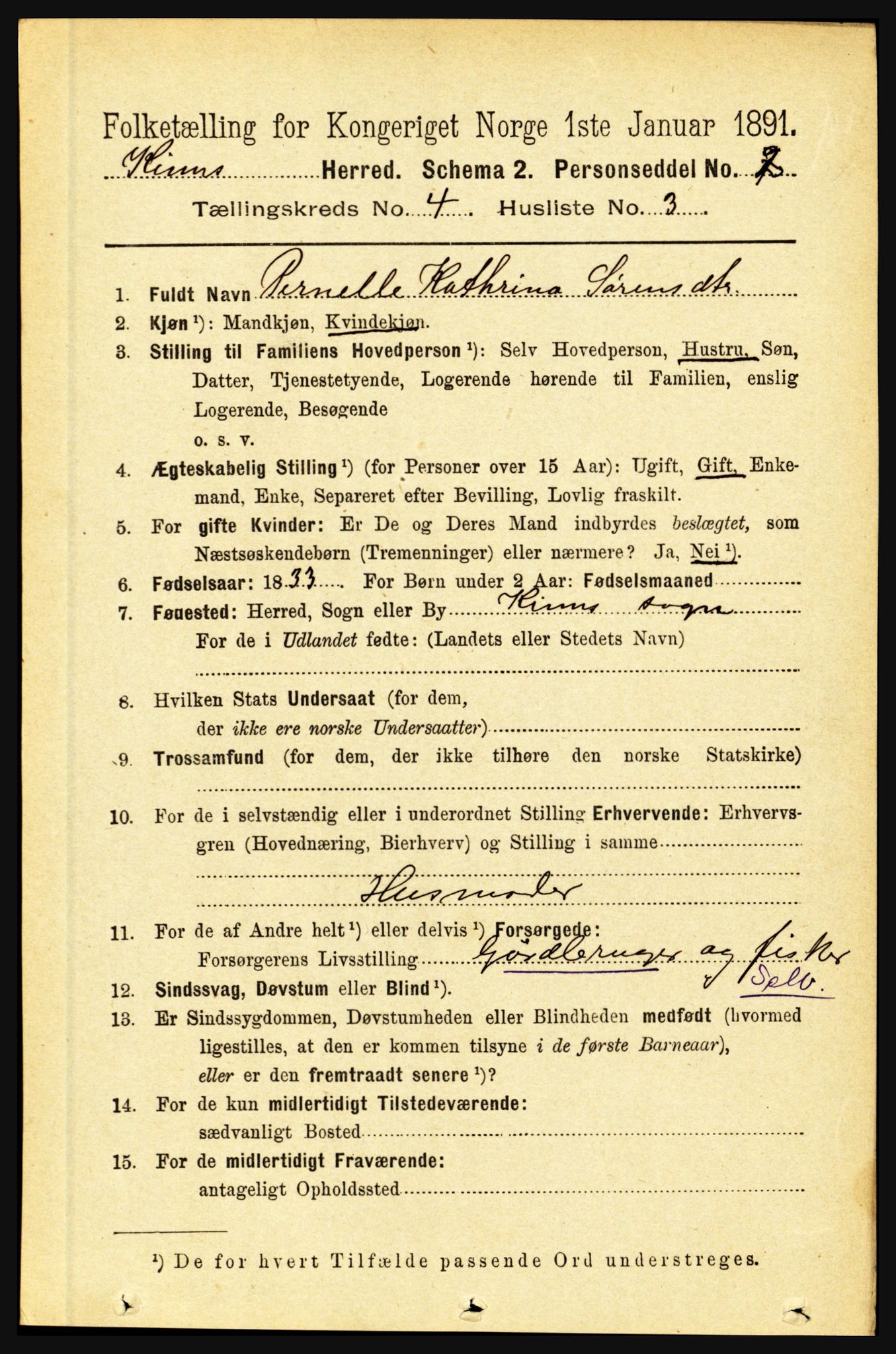 RA, 1891 census for 1437 Kinn, 1891, p. 1338