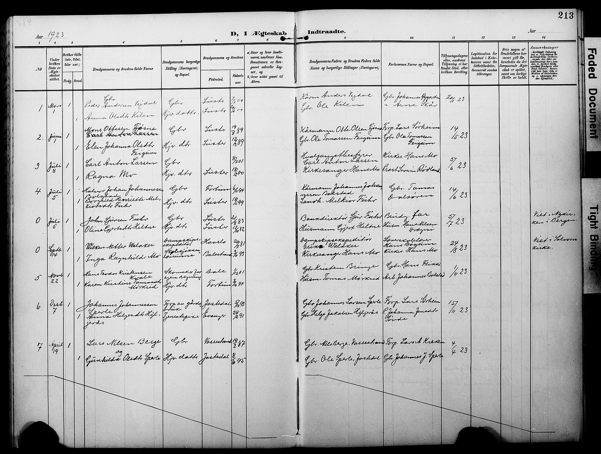 Luster sokneprestembete, AV/SAB-A-81101/H/Hab/Haba/L0001: Parish register (copy) no. A 1, 1903-1930, p. 213