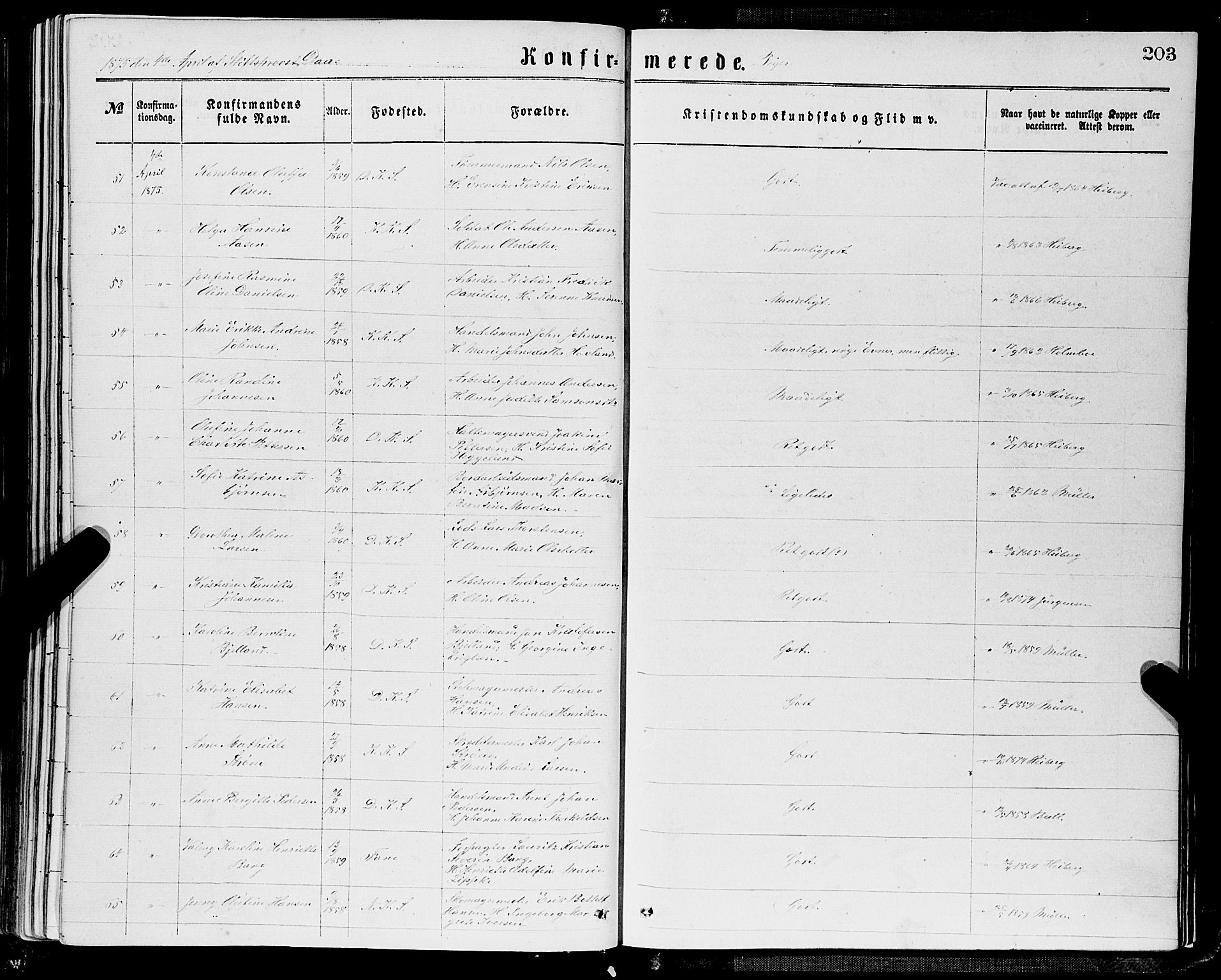 Domkirken sokneprestembete, AV/SAB-A-74801/H/Haa/L0029: Parish register (official) no. C 4, 1864-1879, p. 203