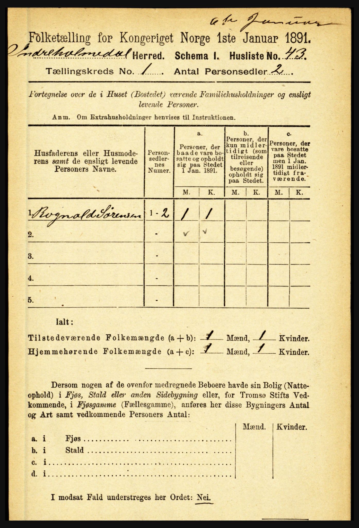 RA, 1891 census for 1430 Indre Holmedal, 1891, p. 75