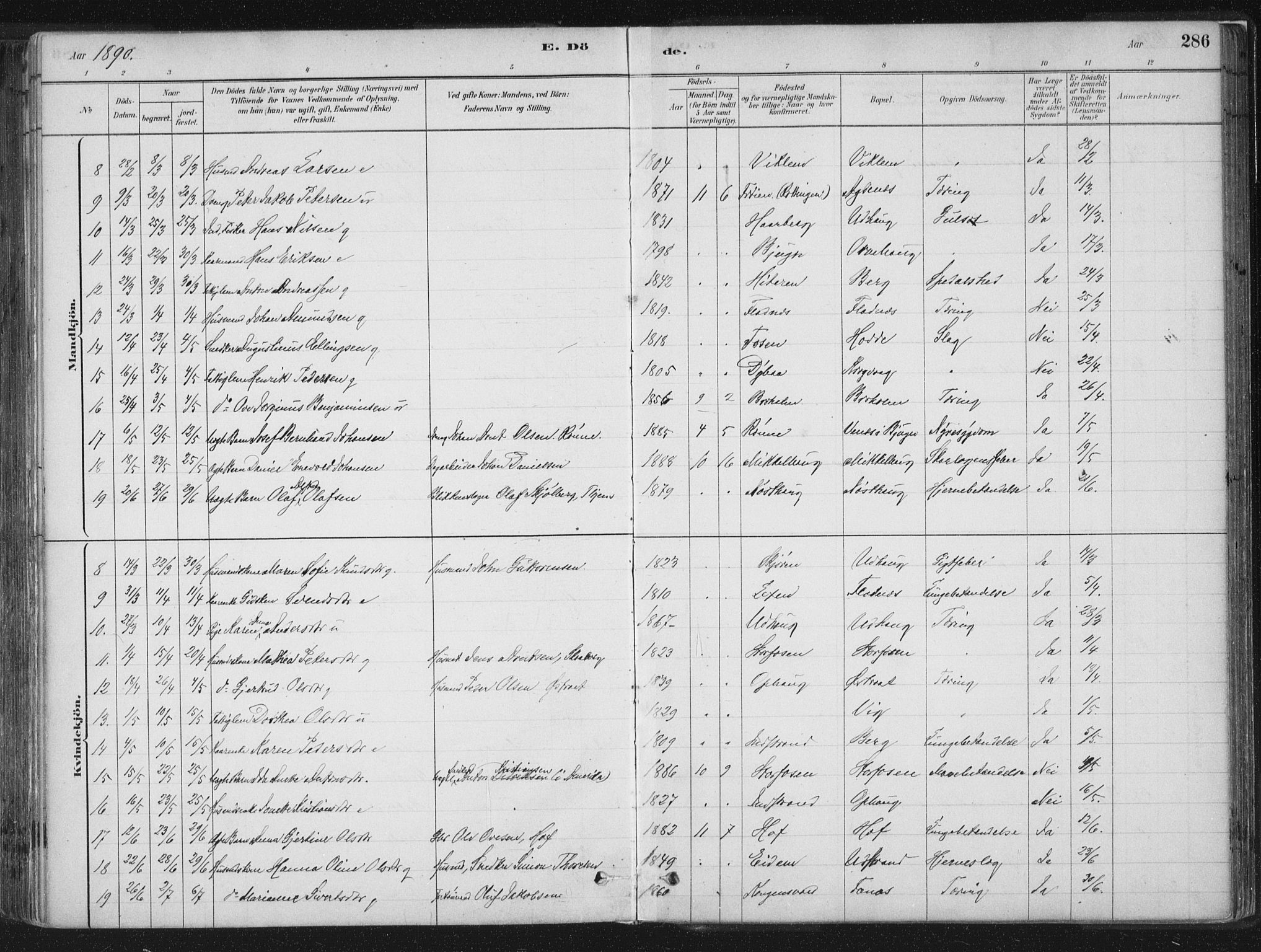 Ministerialprotokoller, klokkerbøker og fødselsregistre - Sør-Trøndelag, SAT/A-1456/659/L0739: Parish register (official) no. 659A09, 1879-1893, p. 286
