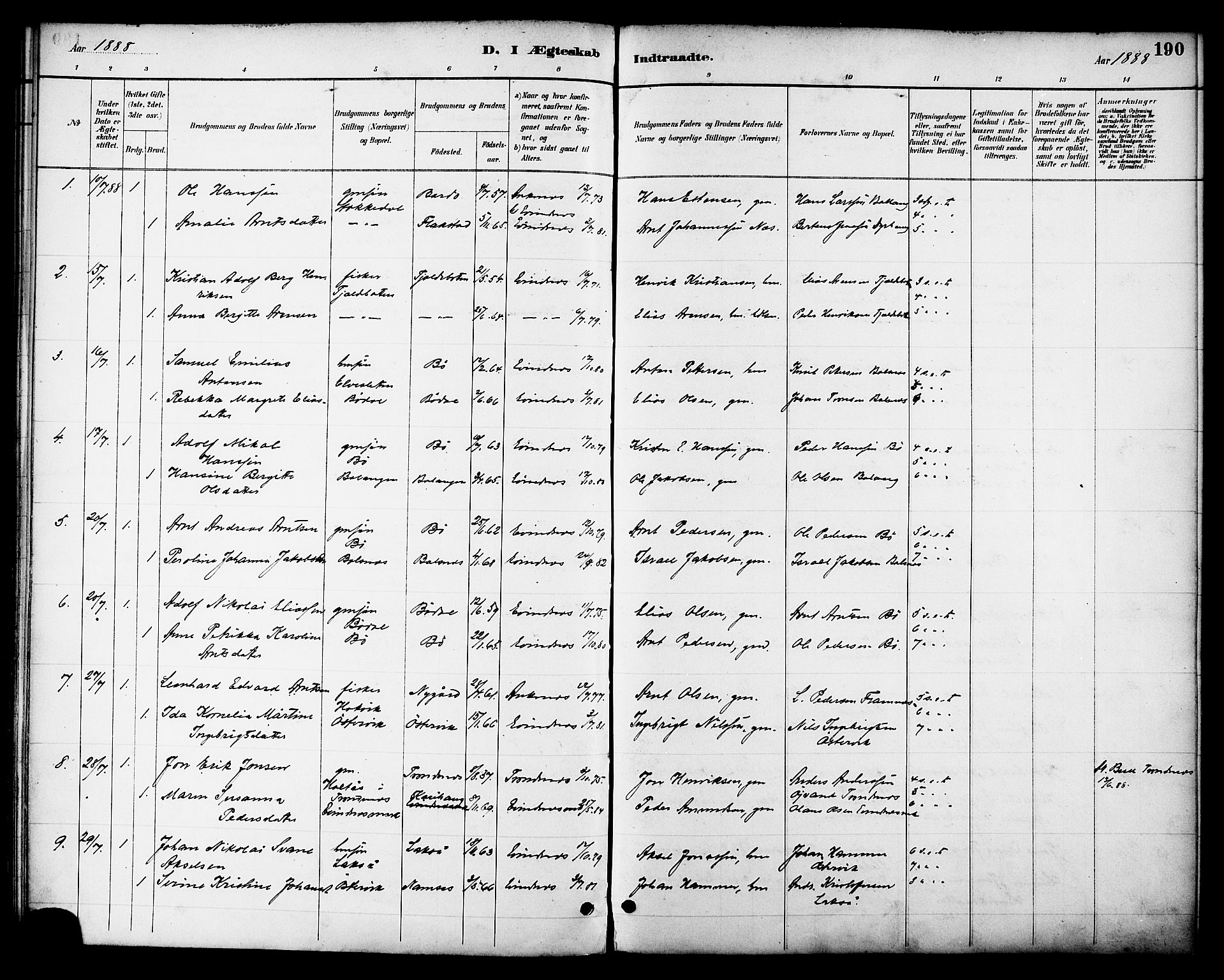 Ministerialprotokoller, klokkerbøker og fødselsregistre - Nordland, SAT/A-1459/863/L0898: Parish register (official) no. 863A10, 1886-1897, p. 190