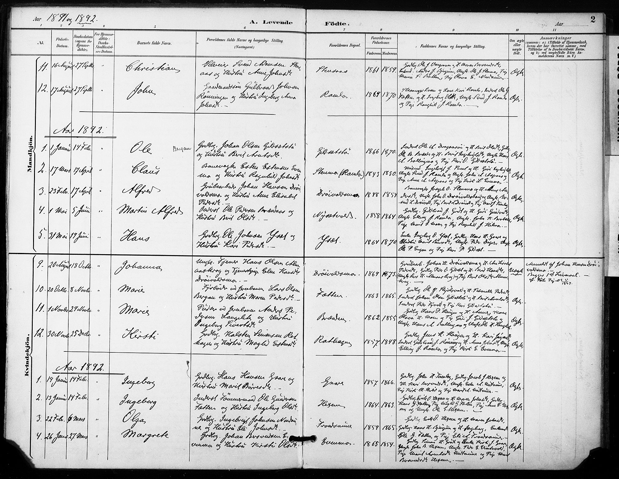 Ministerialprotokoller, klokkerbøker og fødselsregistre - Sør-Trøndelag, SAT/A-1456/685/L0973: Parish register (official) no. 685A10, 1891-1907, p. 2