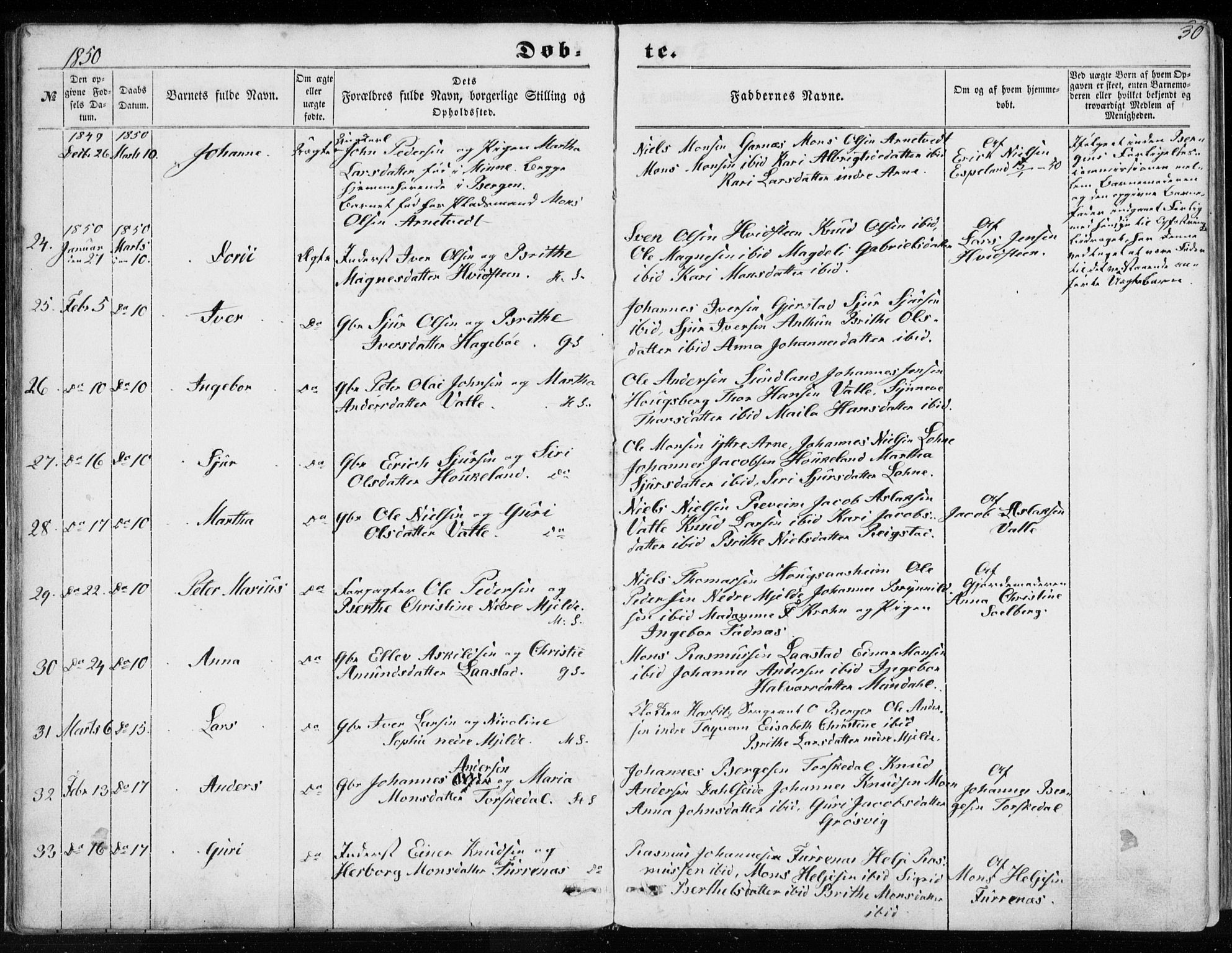 Haus sokneprestembete, AV/SAB-A-75601/H/Haa: Parish register (official) no. A 16 I, 1848-1857, p. 30